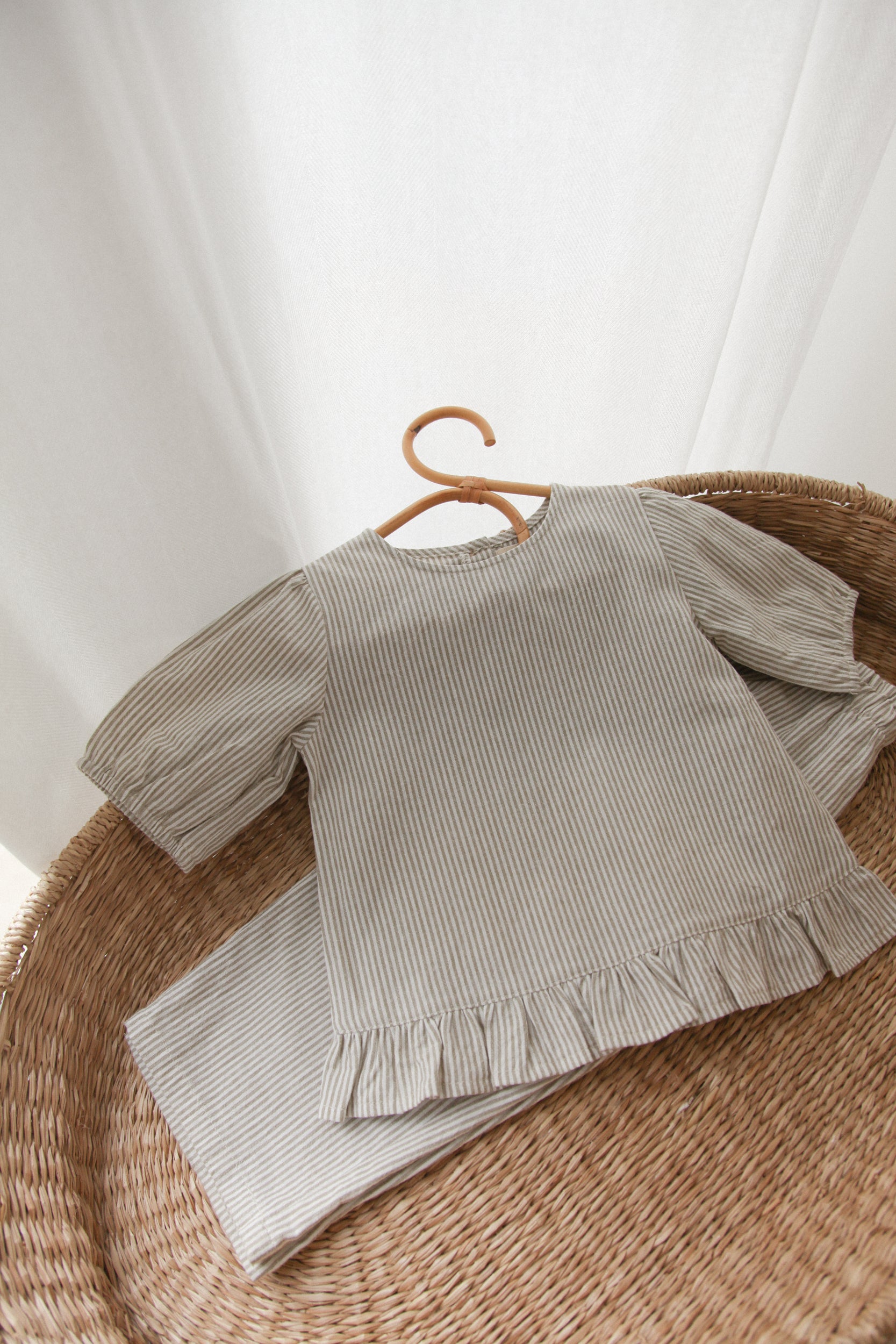 Green/Stripe Cotton Frill Button Back Top