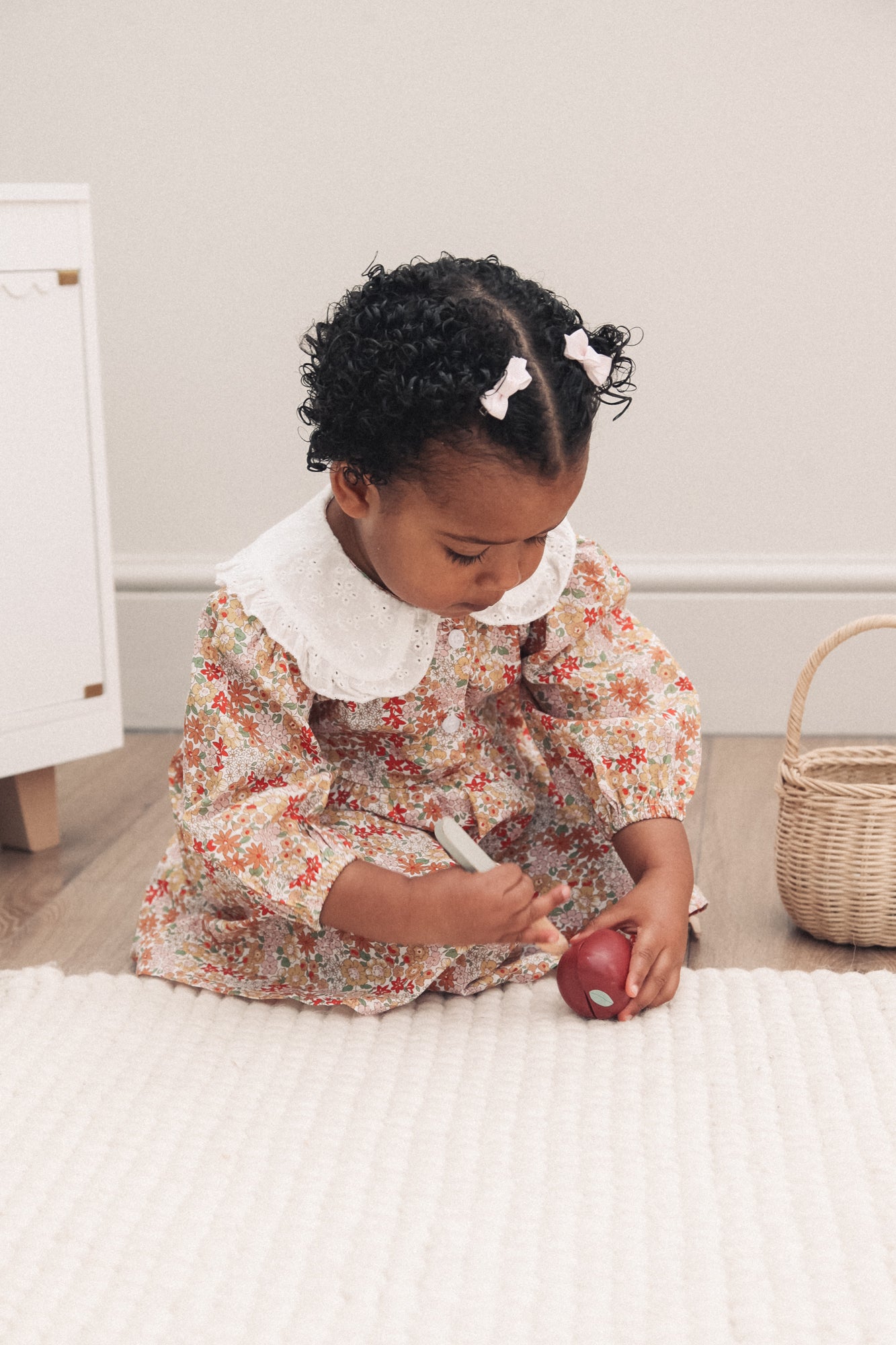 Autumn Floral & White Broderie Oversized Collar Dress