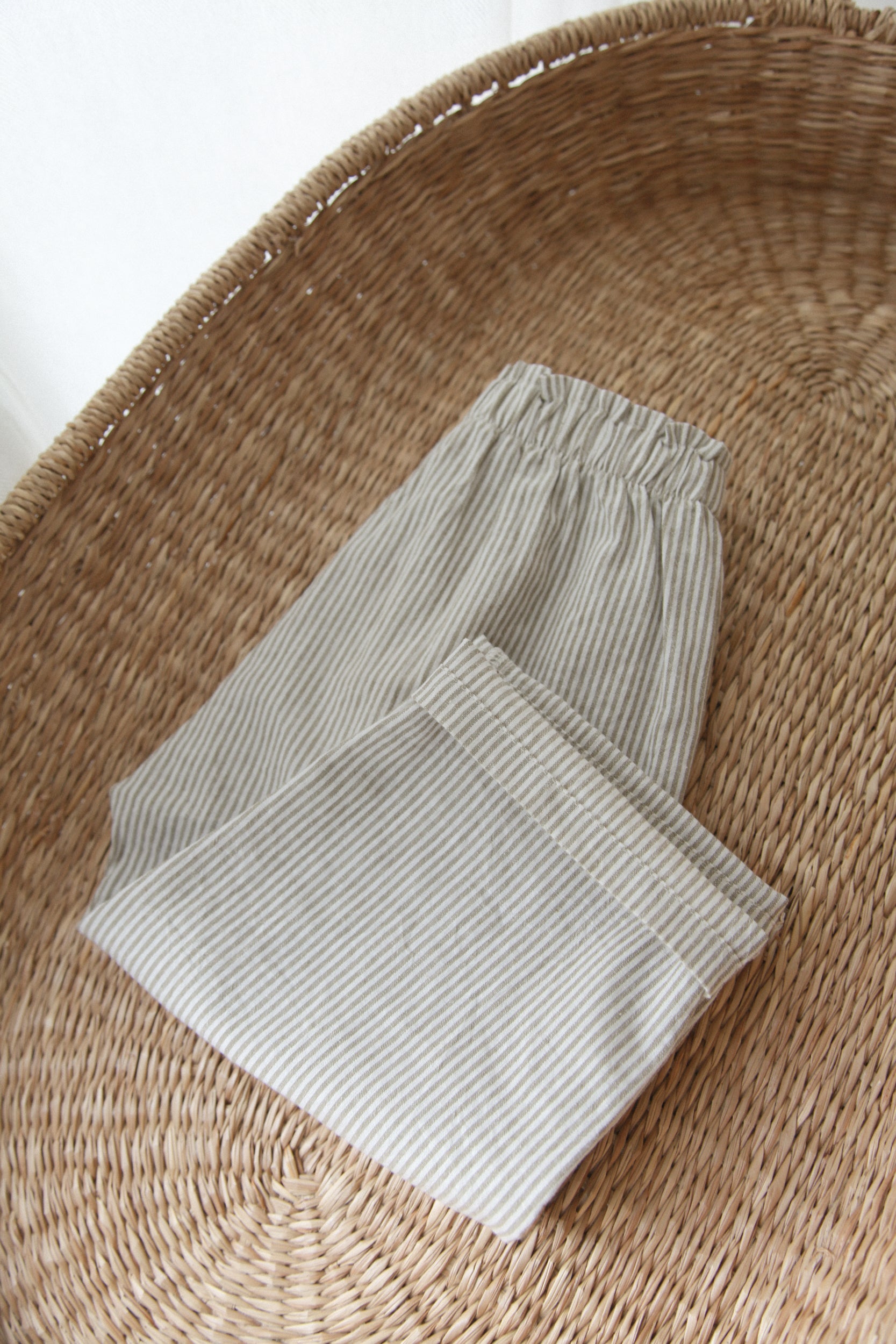 WHOLESALE Green/Stripe Cotton Oversized Trousers