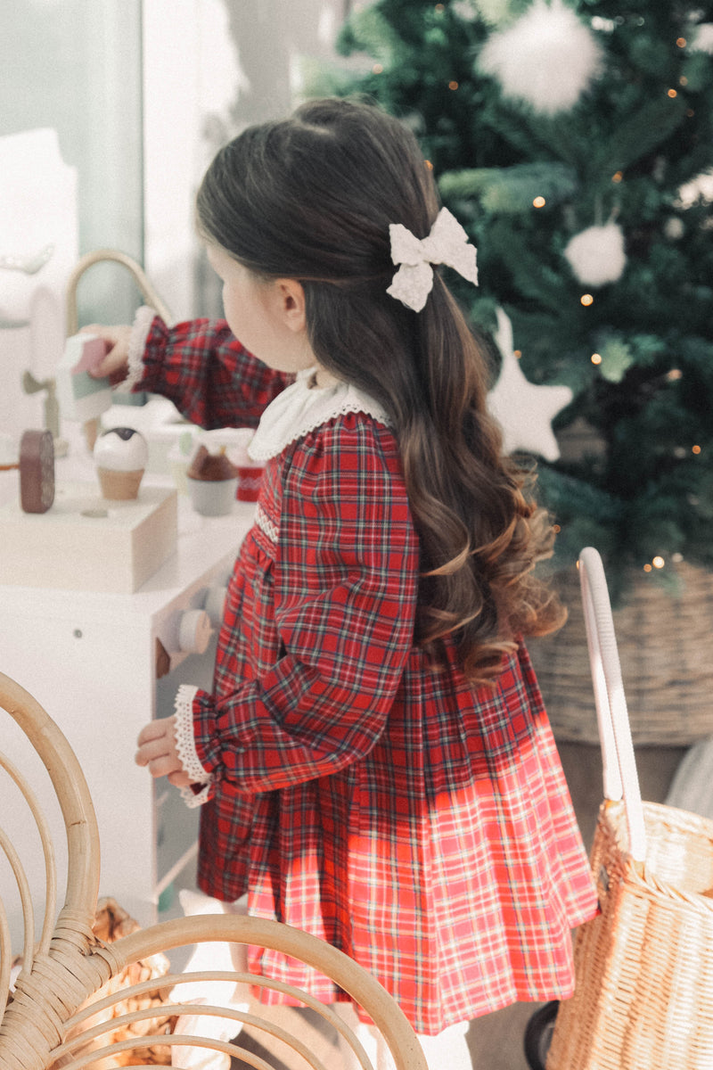 Cream & Red Christmas Check Smocked Dress