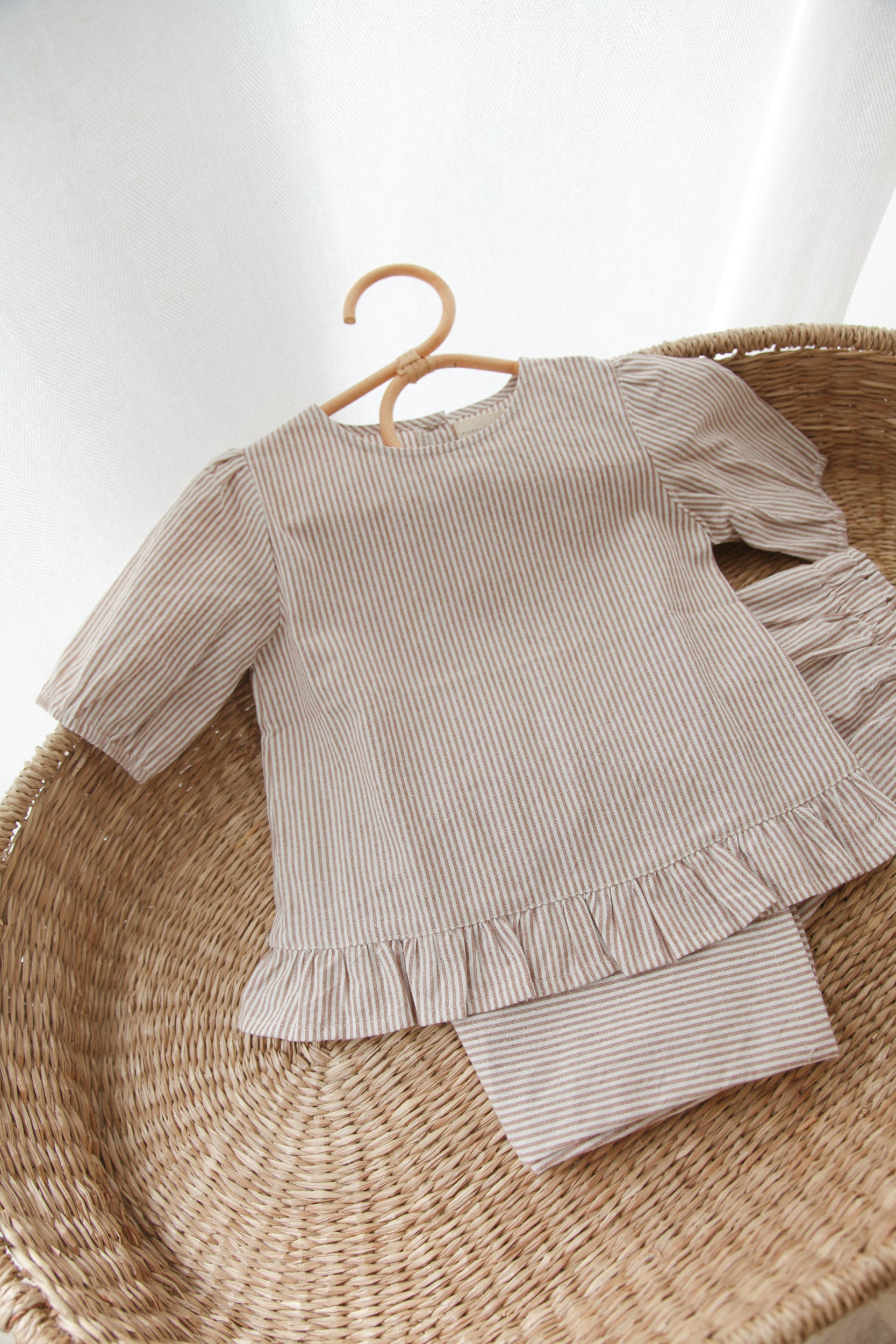 Brown/Stripe Cotton Frill Button Back Top