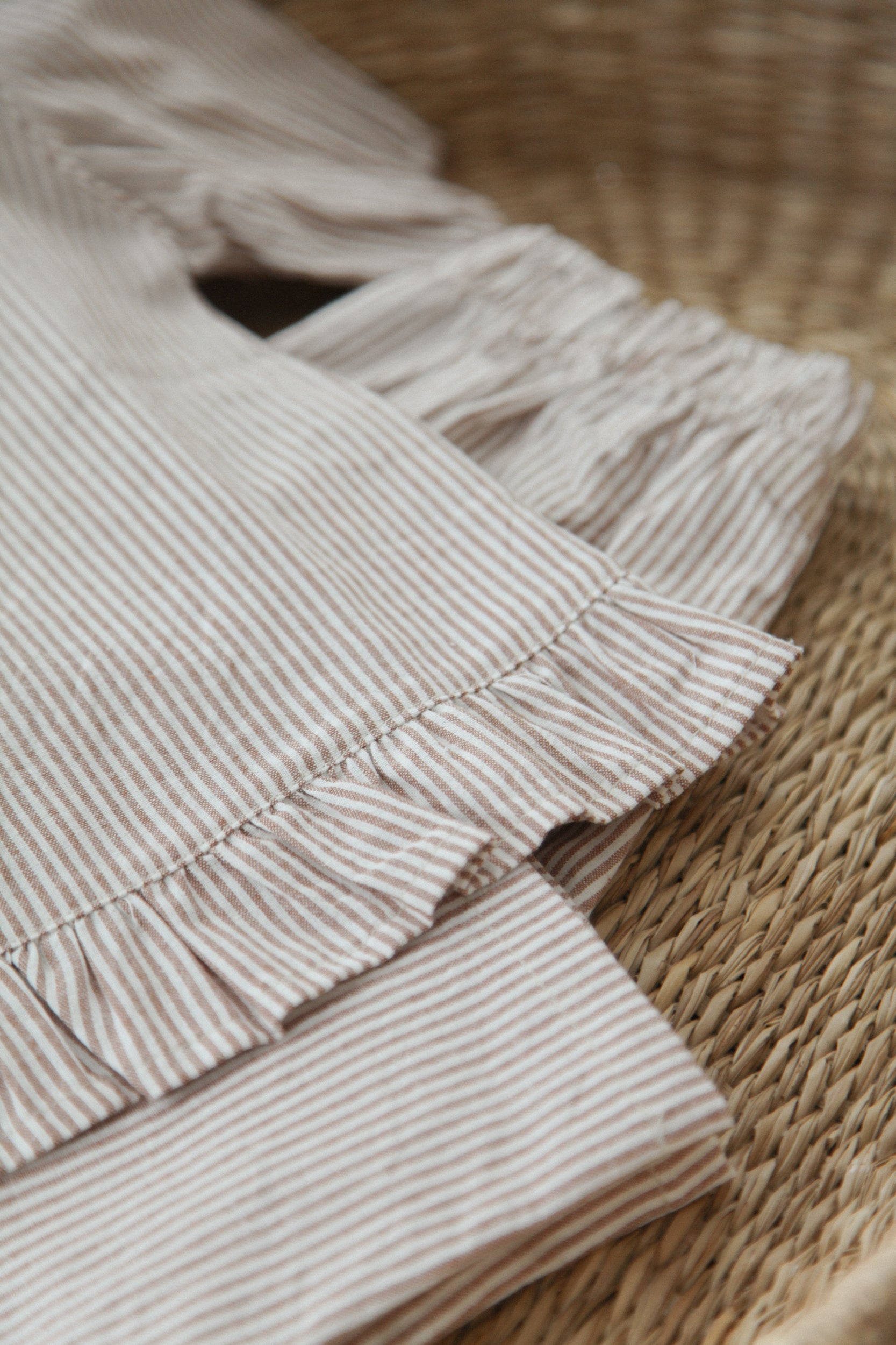 Brown/Stripe Cotton Frill Button Back Top