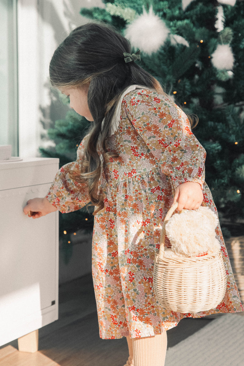 Autumn Floral & White Broderie Oversized Collar Dress