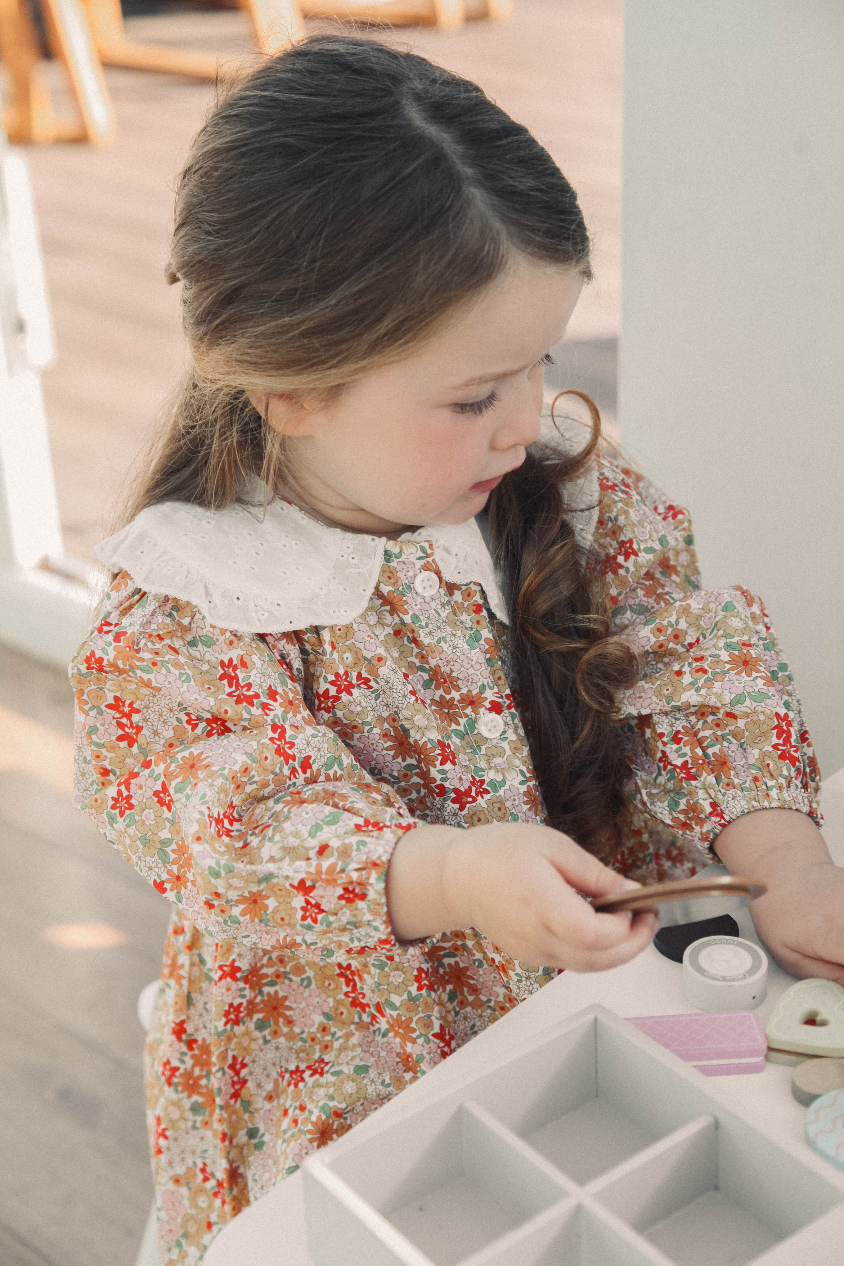 Autumn Floral & White Broderie Oversized Collar Dress