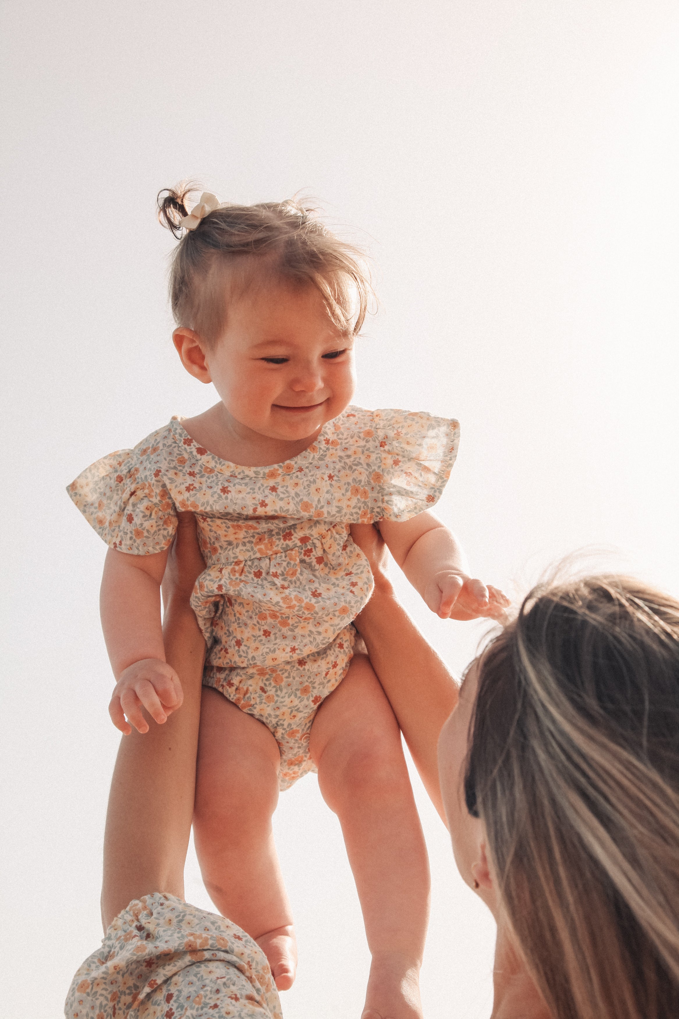 Blue/Wildflowers Frill Short Sleeve Muslin Romper