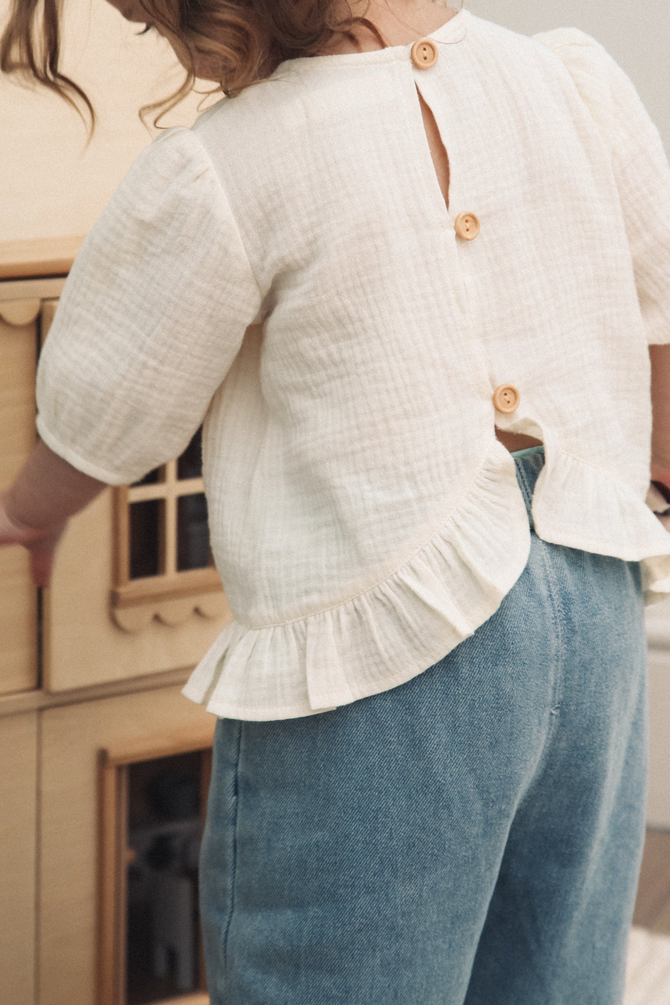 Buttermilk/Muslin Frill Button Back Top