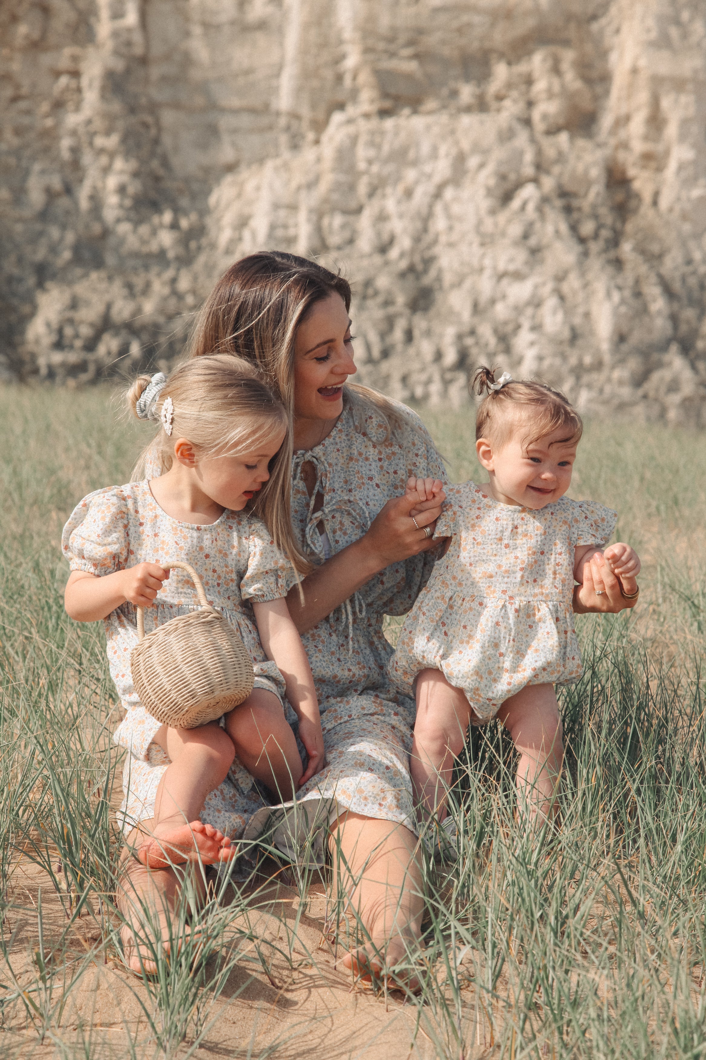 Blue/Wildflowers Frill Short Sleeve Muslin Romper