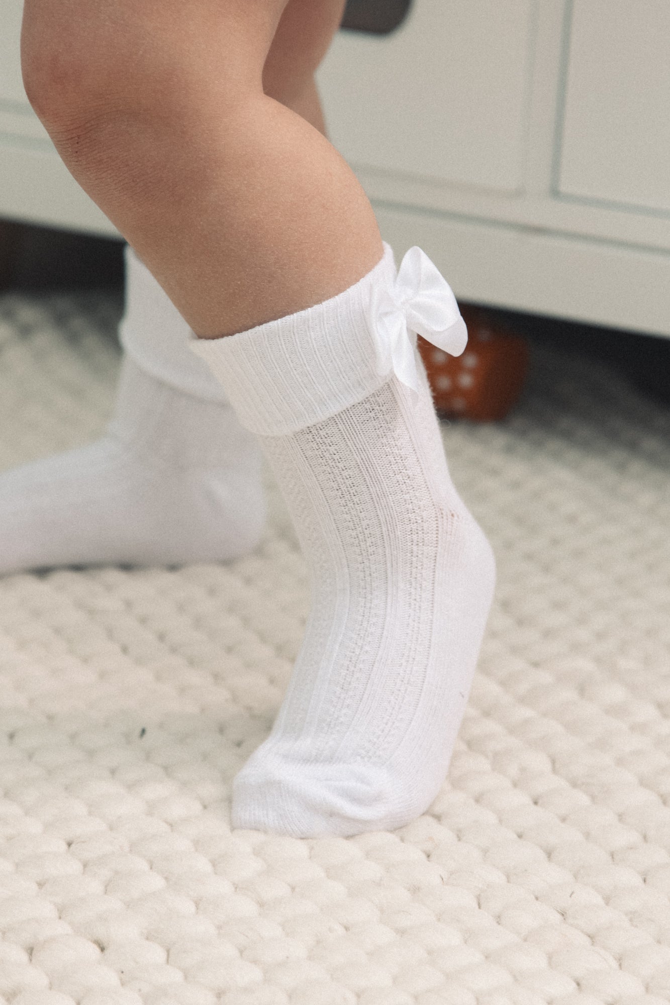 White Satin Bow Short Socks