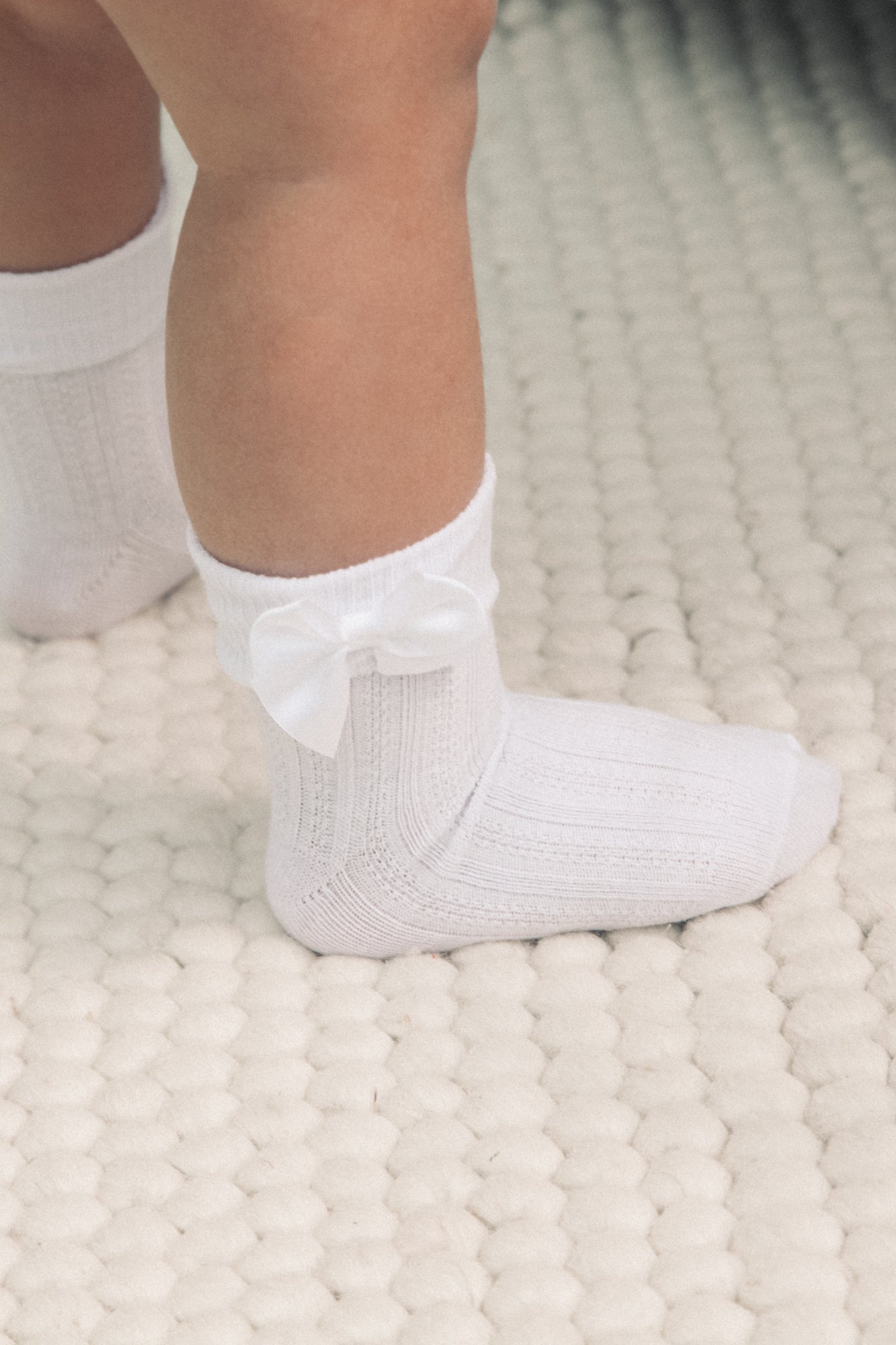 White Satin Bow Short Socks