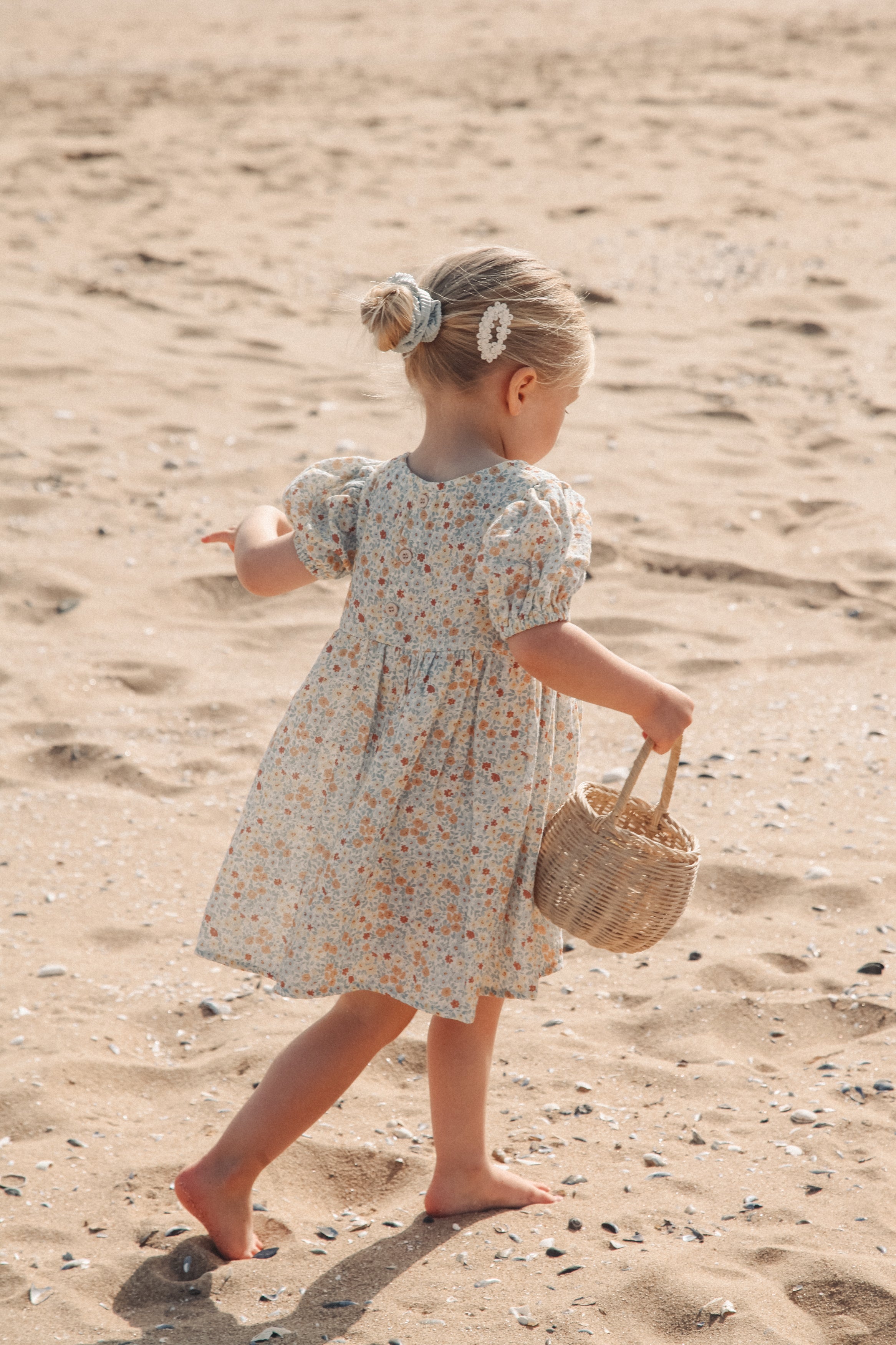 Blue/Wildflowers Puff Short Sleeve Muslin Dress
