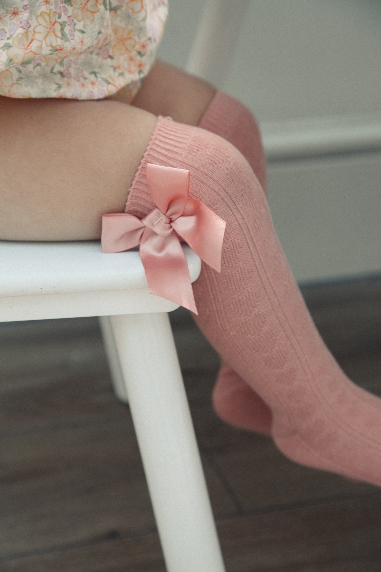 Rose Pink Satin Bow Knee High Socks