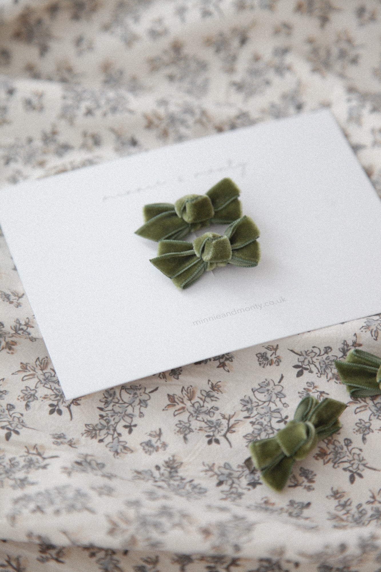 Sage Velvet Mini Bow Clips