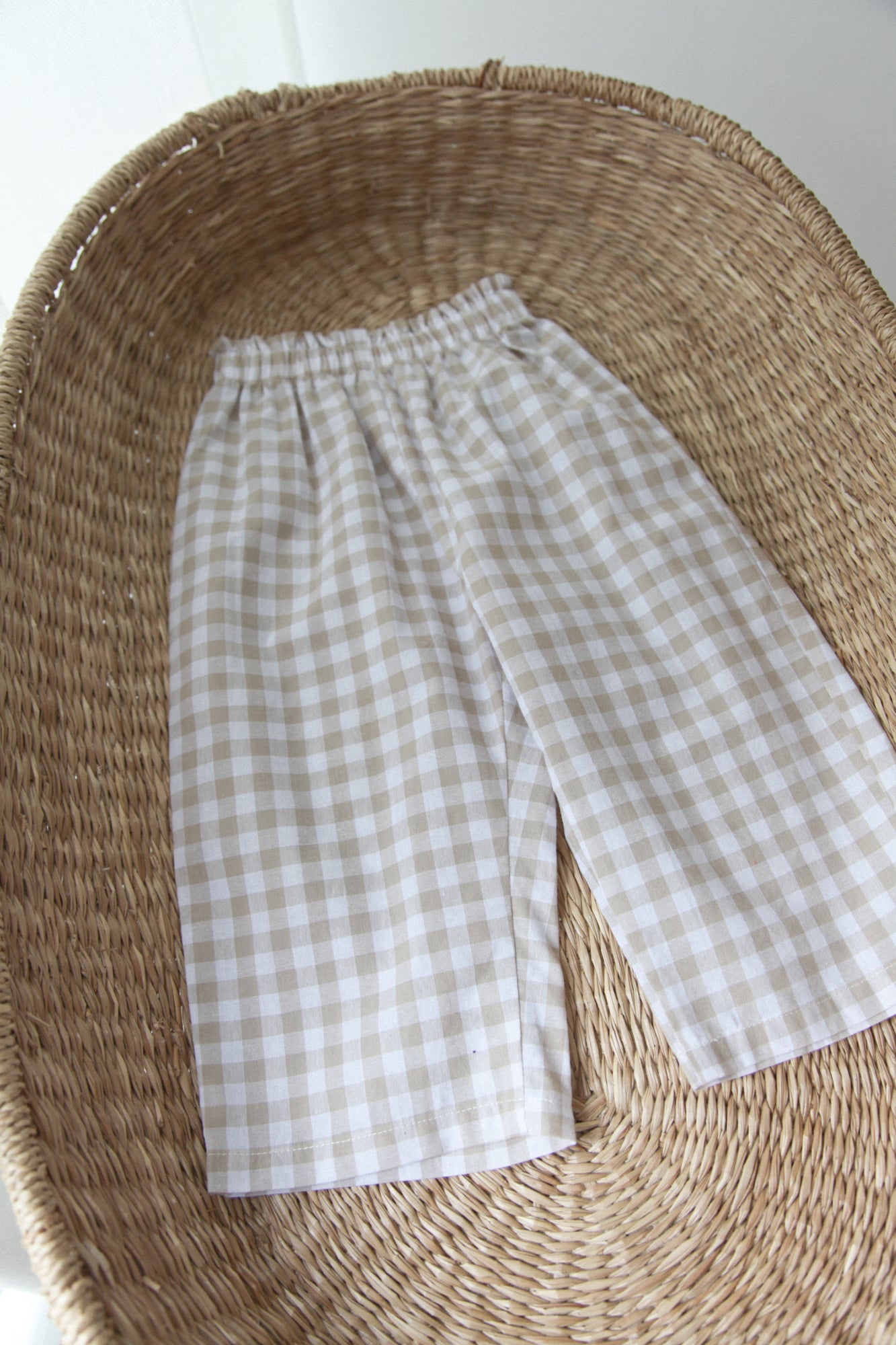 Beige/Check Cotton Trousers