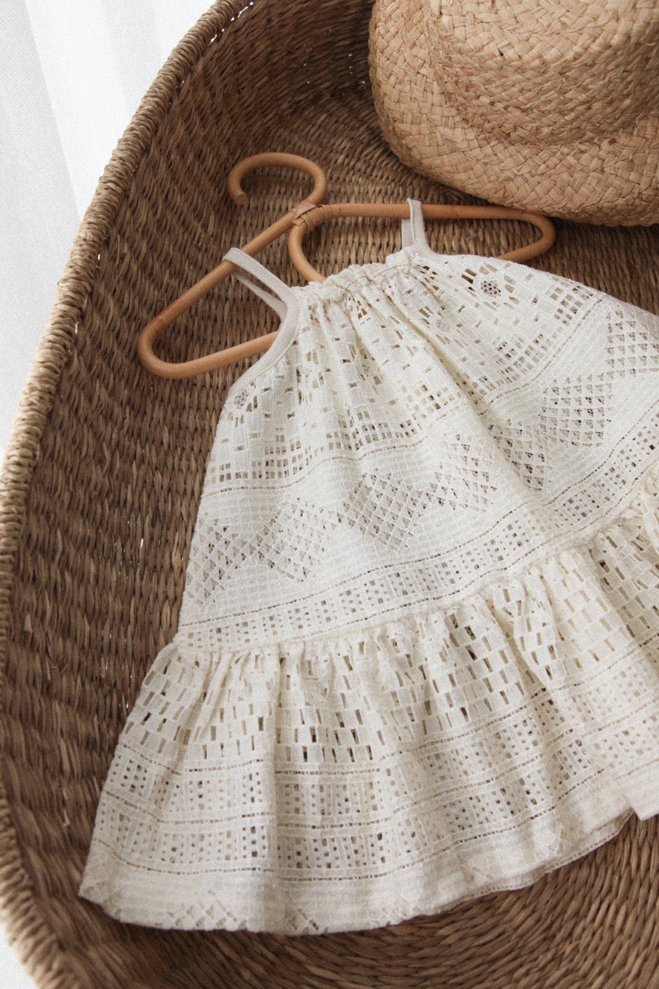 Cream Openwork Peplum Frill Dress