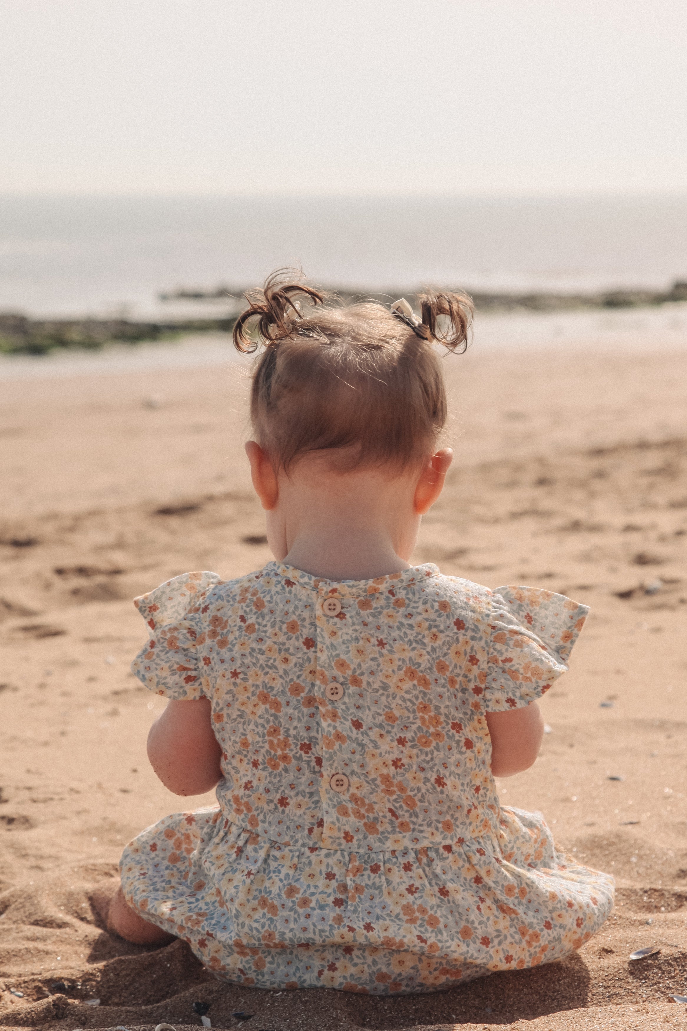 Blue/Wildflowers Frill Short Sleeve Muslin Romper
