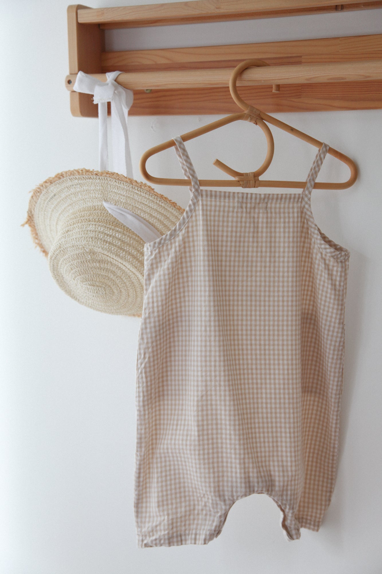 Unisex Beige/Gingham Pocket Shortie Overalls