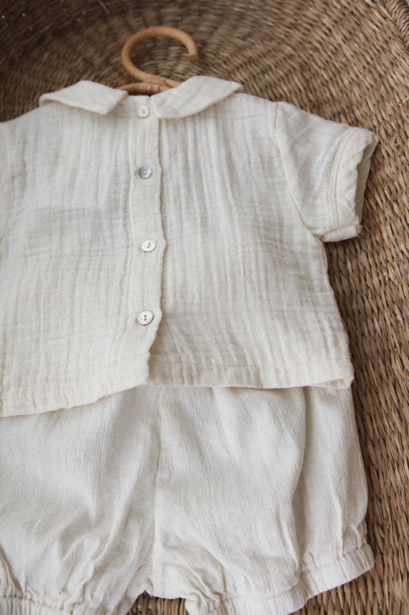 Cream Textured Collared Blouse