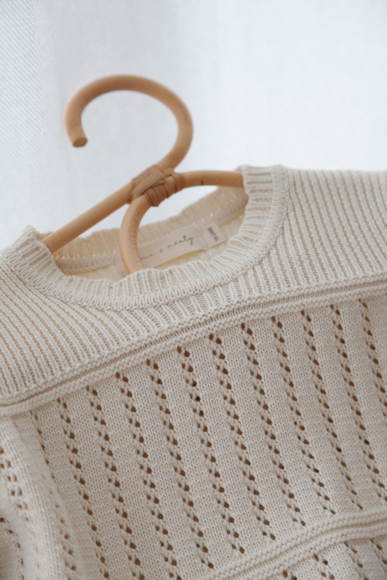 Cream Cotton Flare Sleeve Openwork Knit Jumper