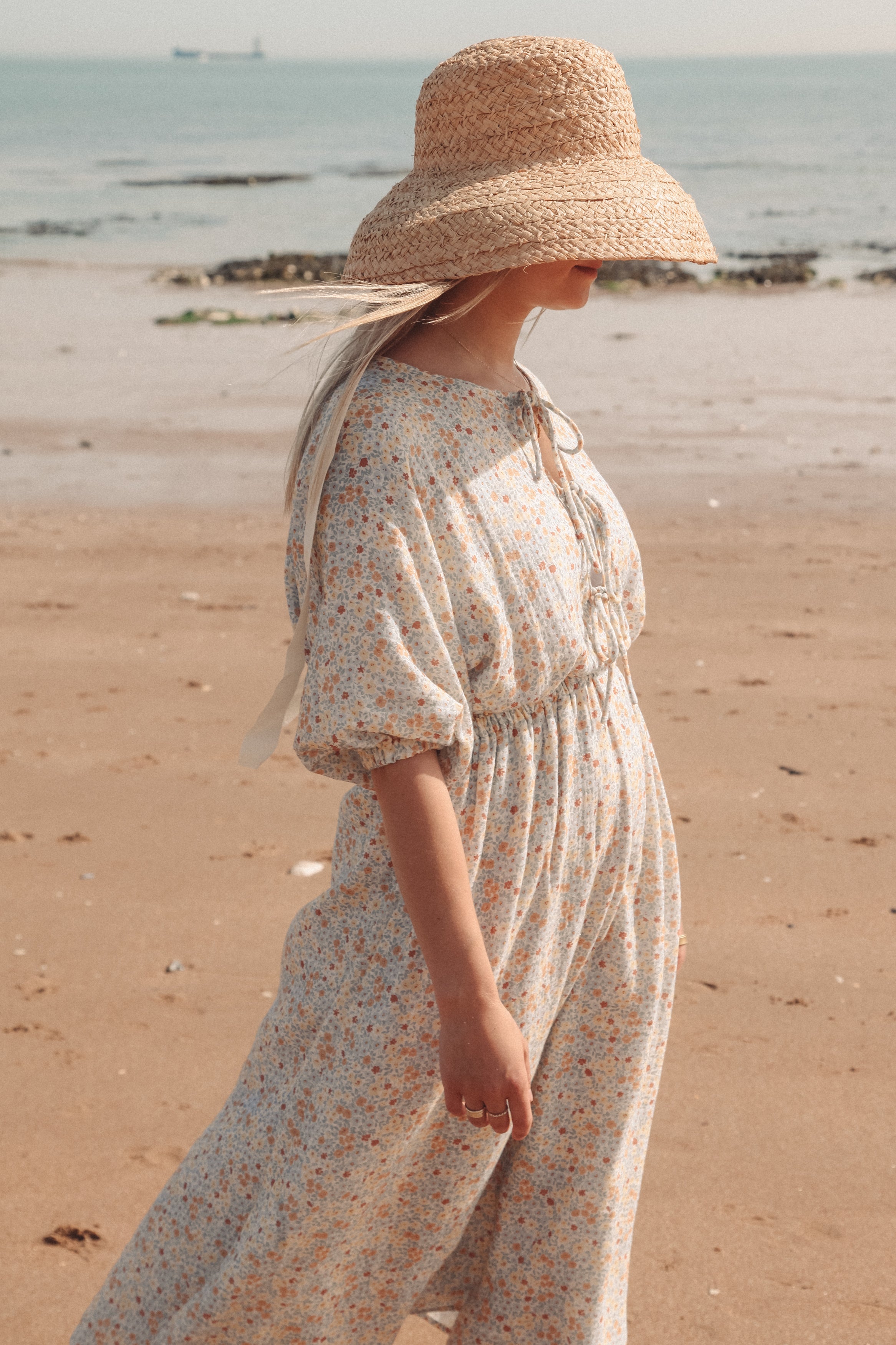 Blue Wildflowers/Muslin Ladies Midi Dress