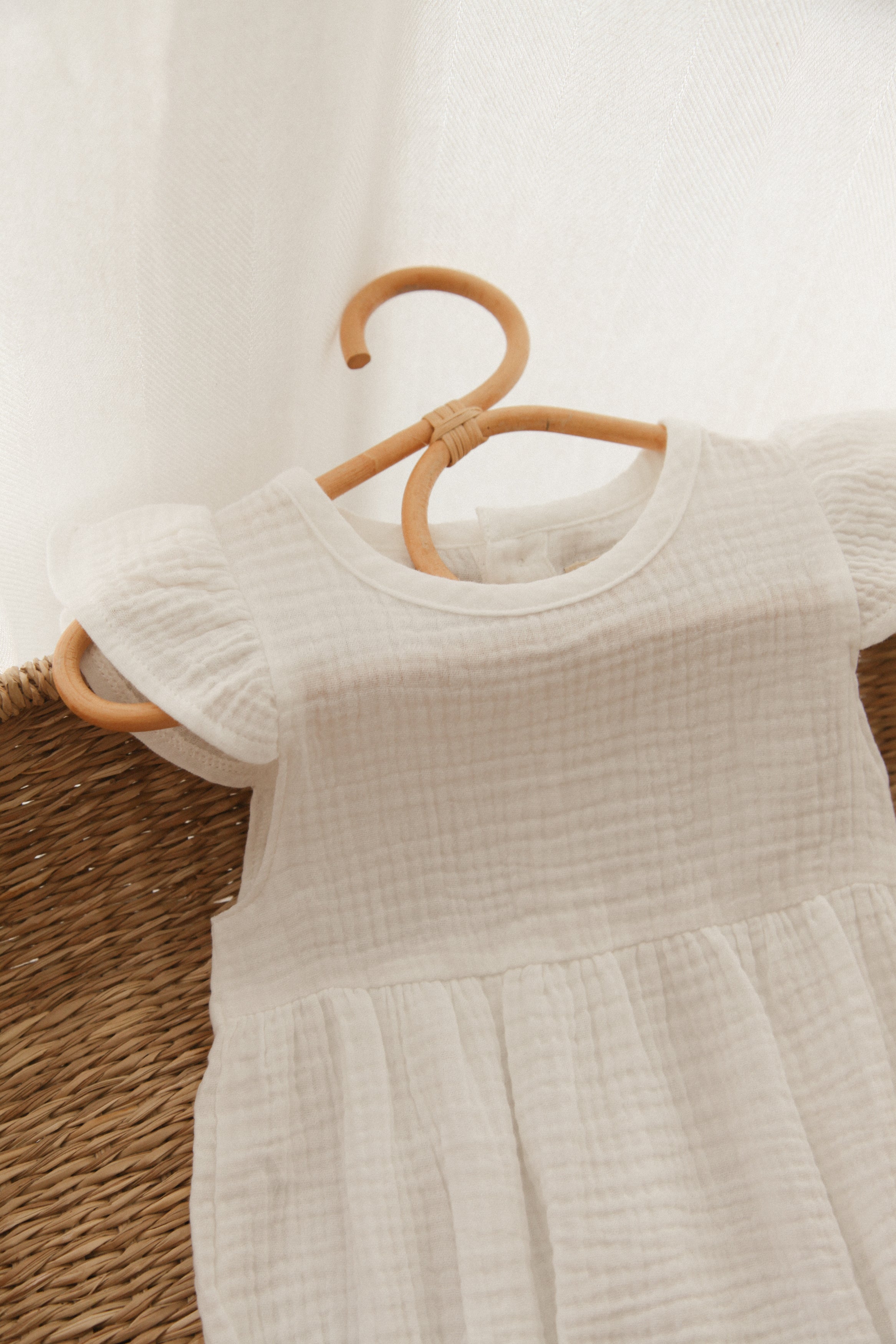 White Frill Short Sleeve Muslin Romper