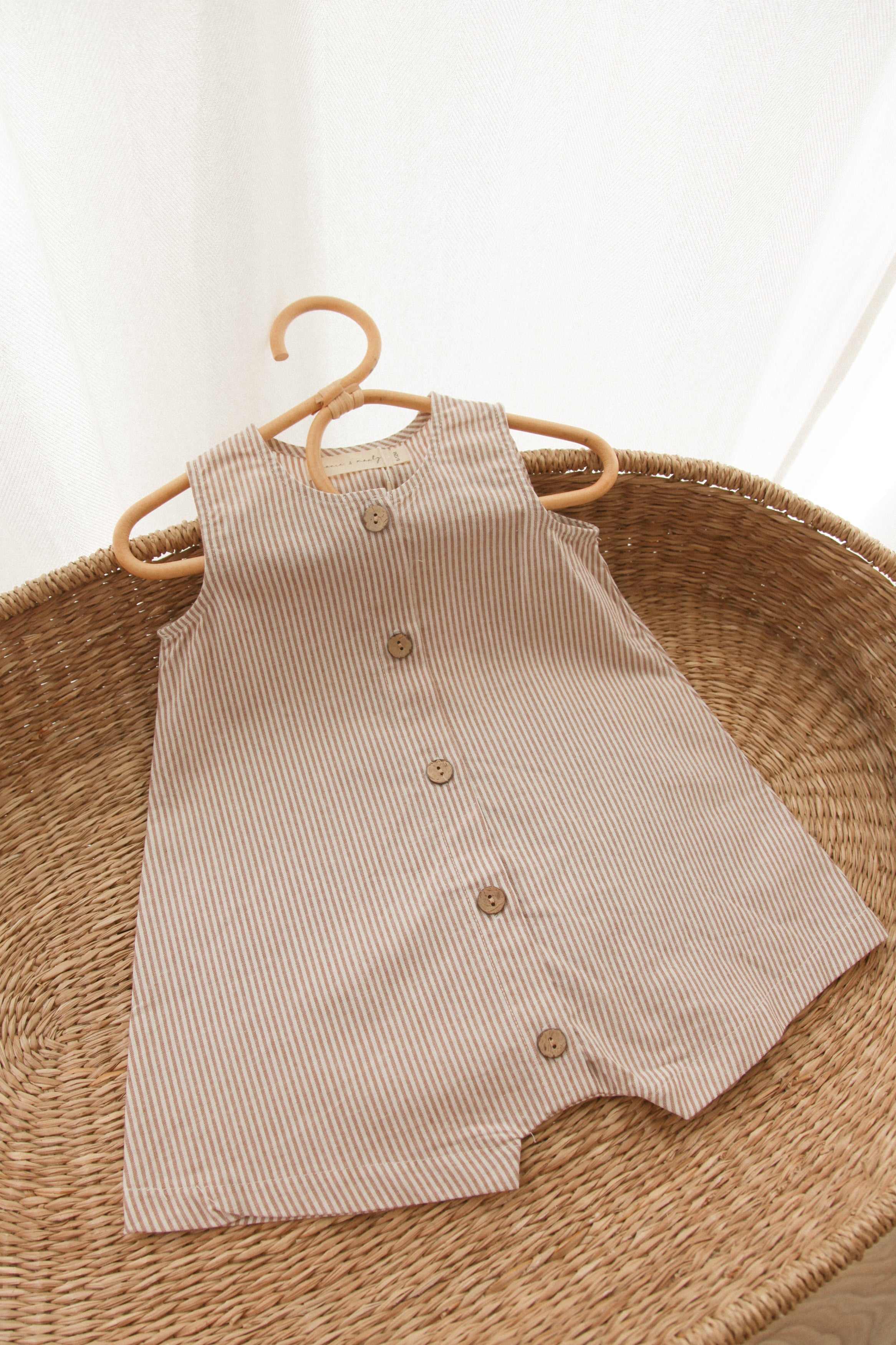Brown/Stripe Cotton Button Front Playsuit