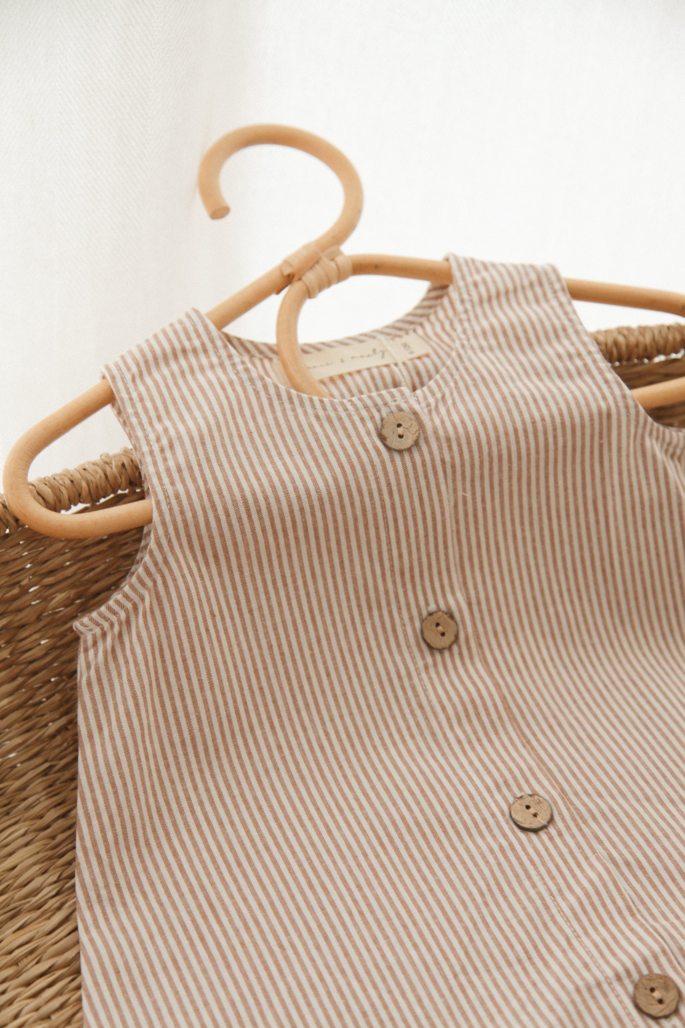 Brown/Stripe Cotton Button Front Playsuit