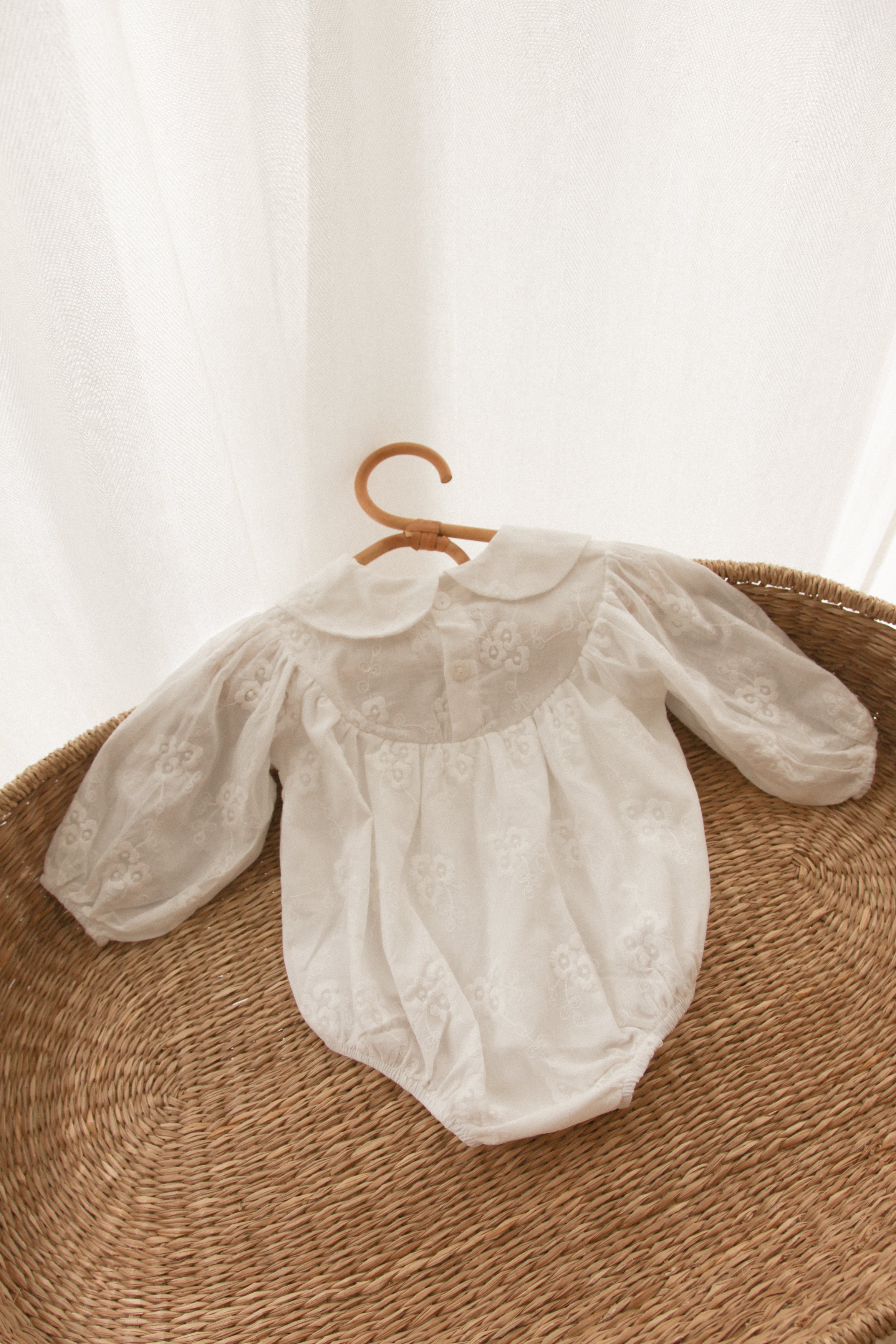 White/Embroidered Long Sleeve Romper