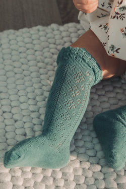 Sage Green Openwork Frill Socks