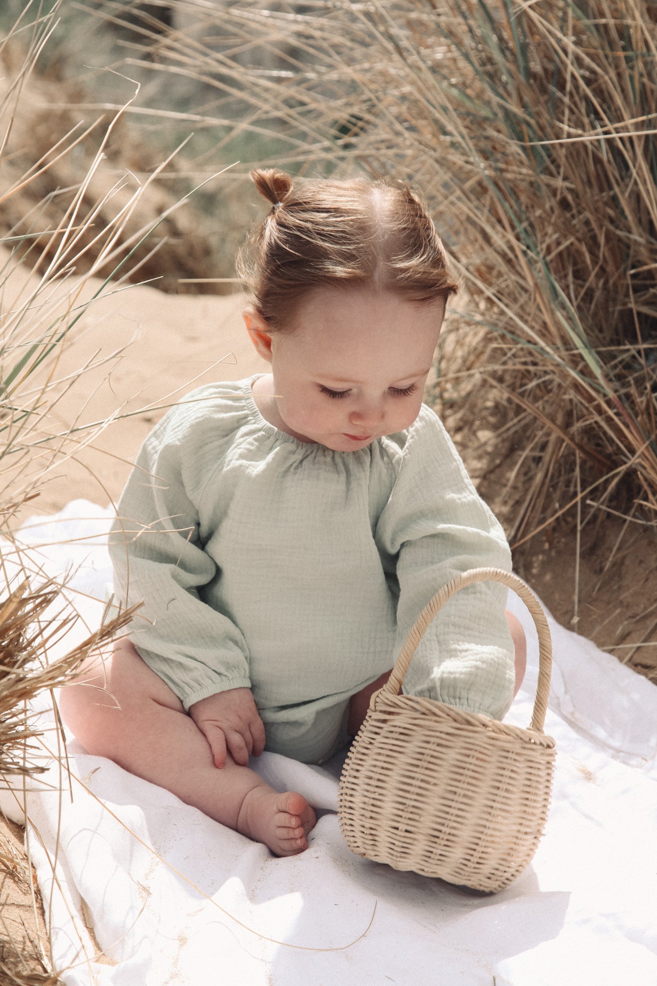 Light Sage Muslin Long Sleeve Romper