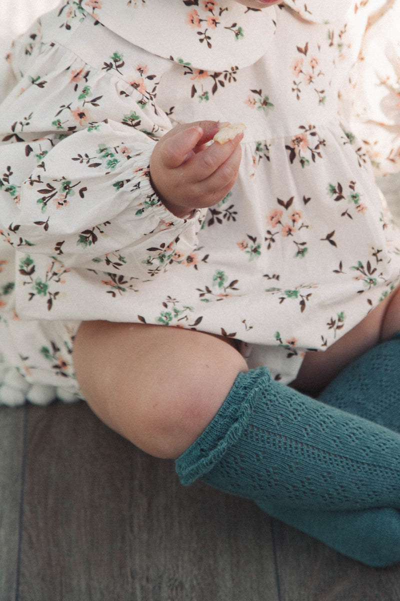 PRE-ORDER Floral/White Long Sleeve Romper