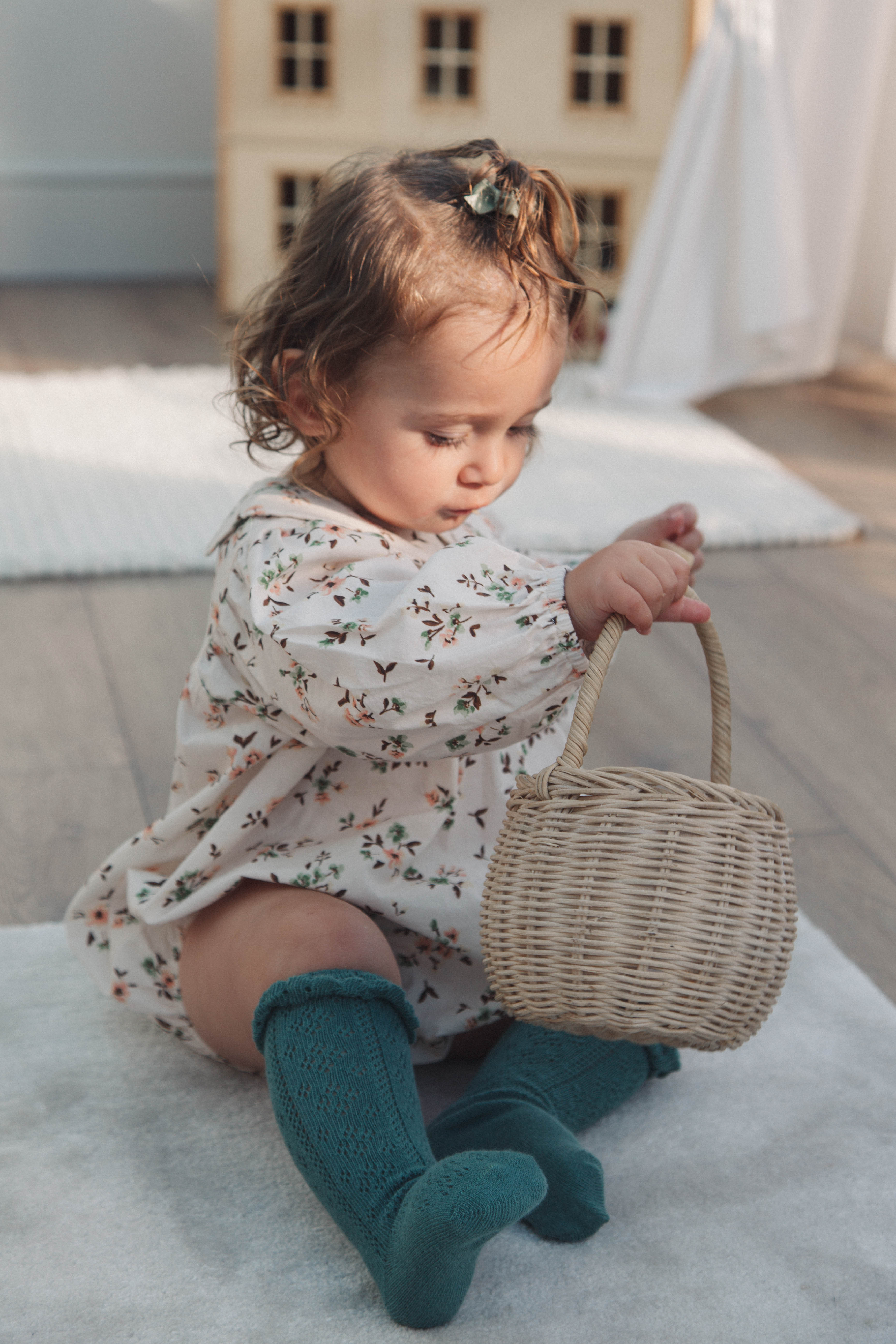 Floral/White Long Sleeve Romper