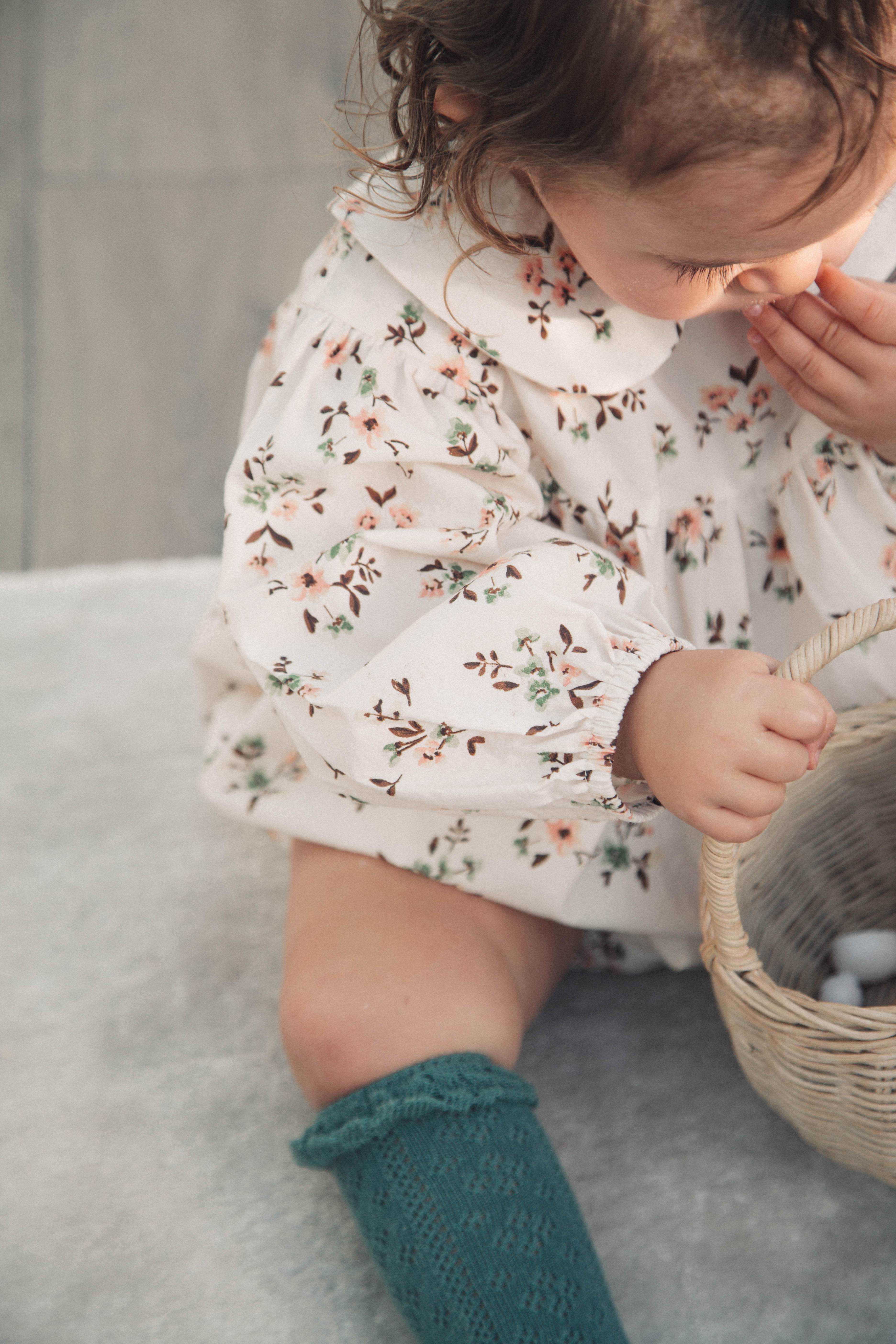 Floral/White Long Sleeve Romper