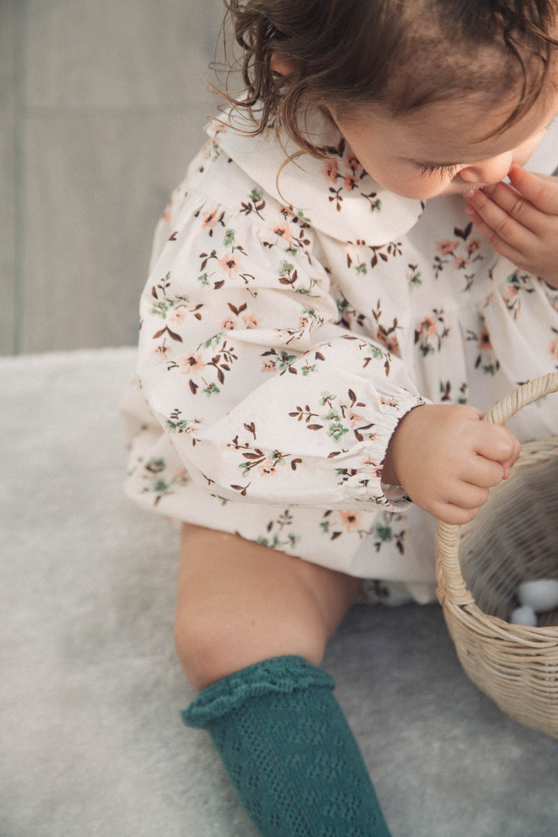 PRE-ORDER Floral/White Long Sleeve Romper