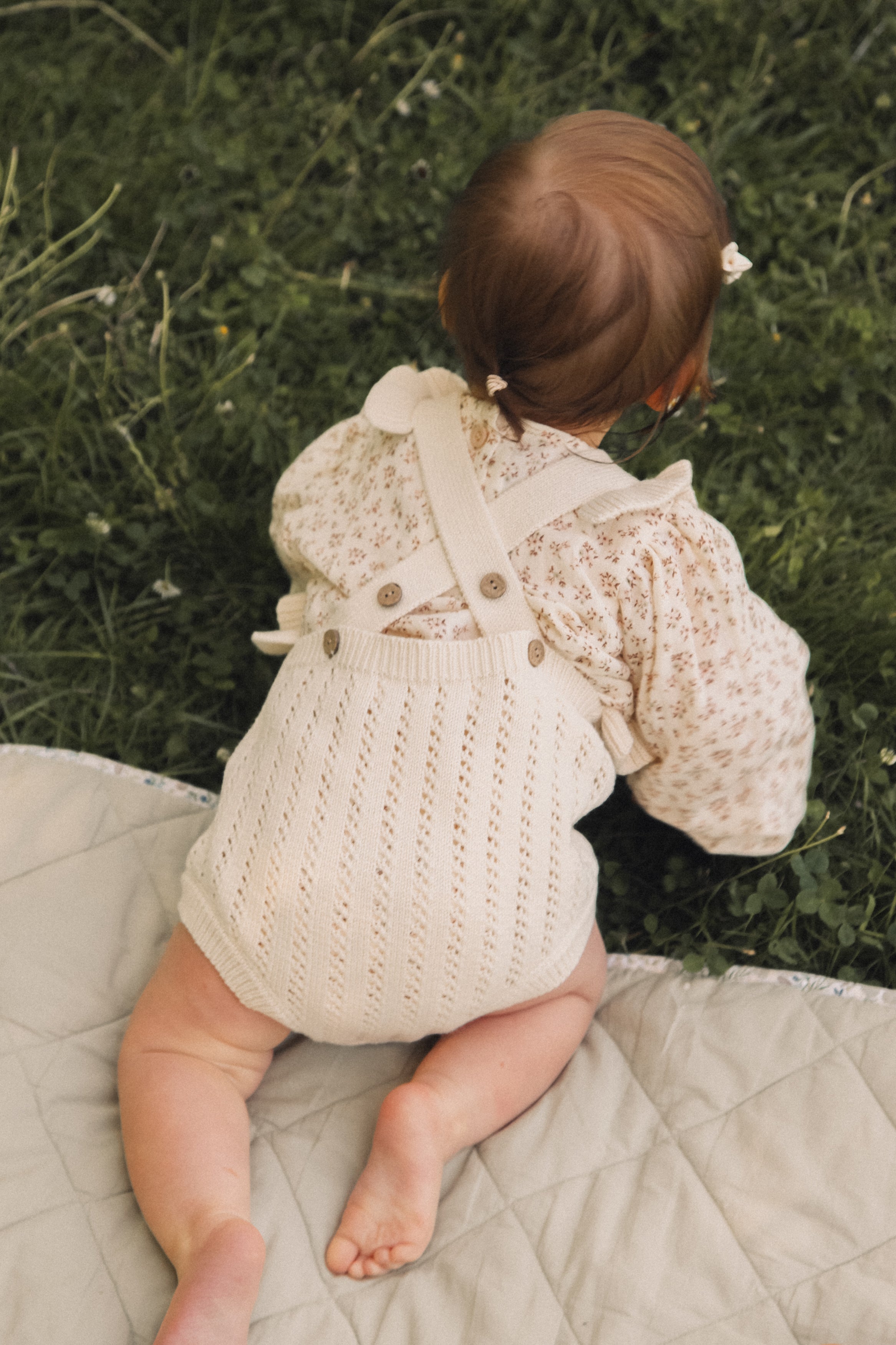 Cream Organic Cotton Frill Sleeve Knitted Romper