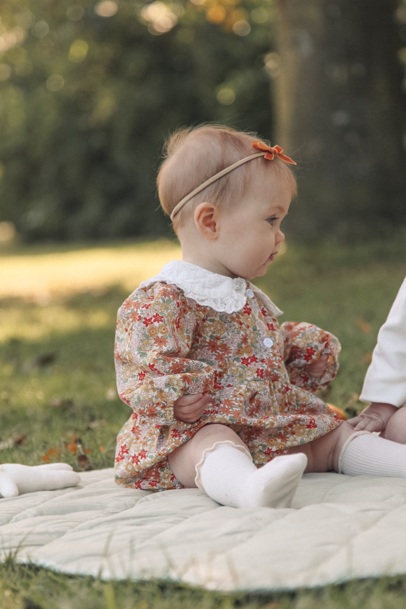 Autumn Floral & White Broderie Oversized Collar Romper