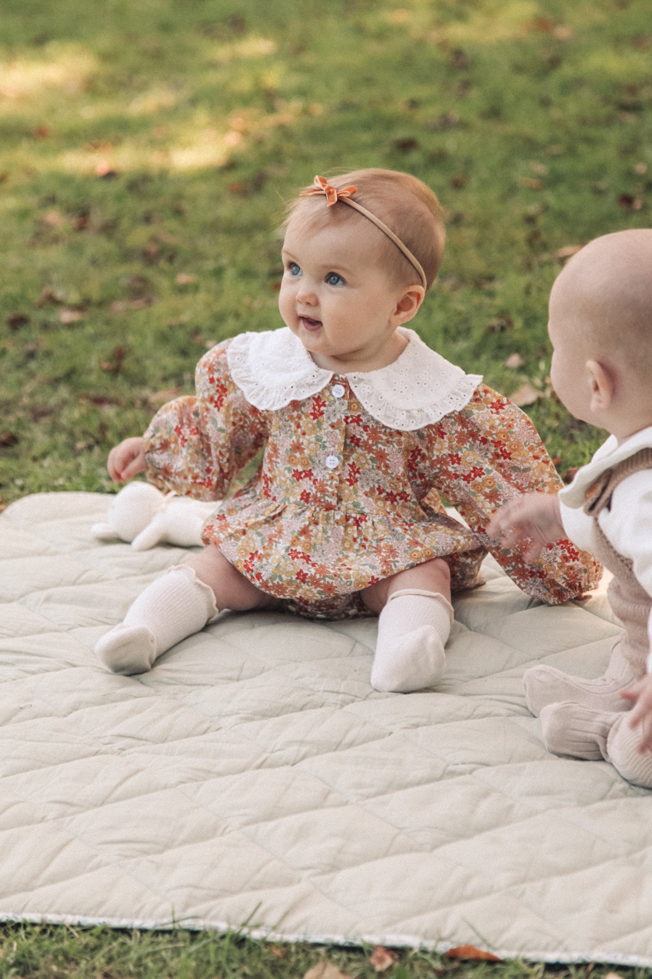 Autumn Floral & White Broderie Oversized Collar Romper