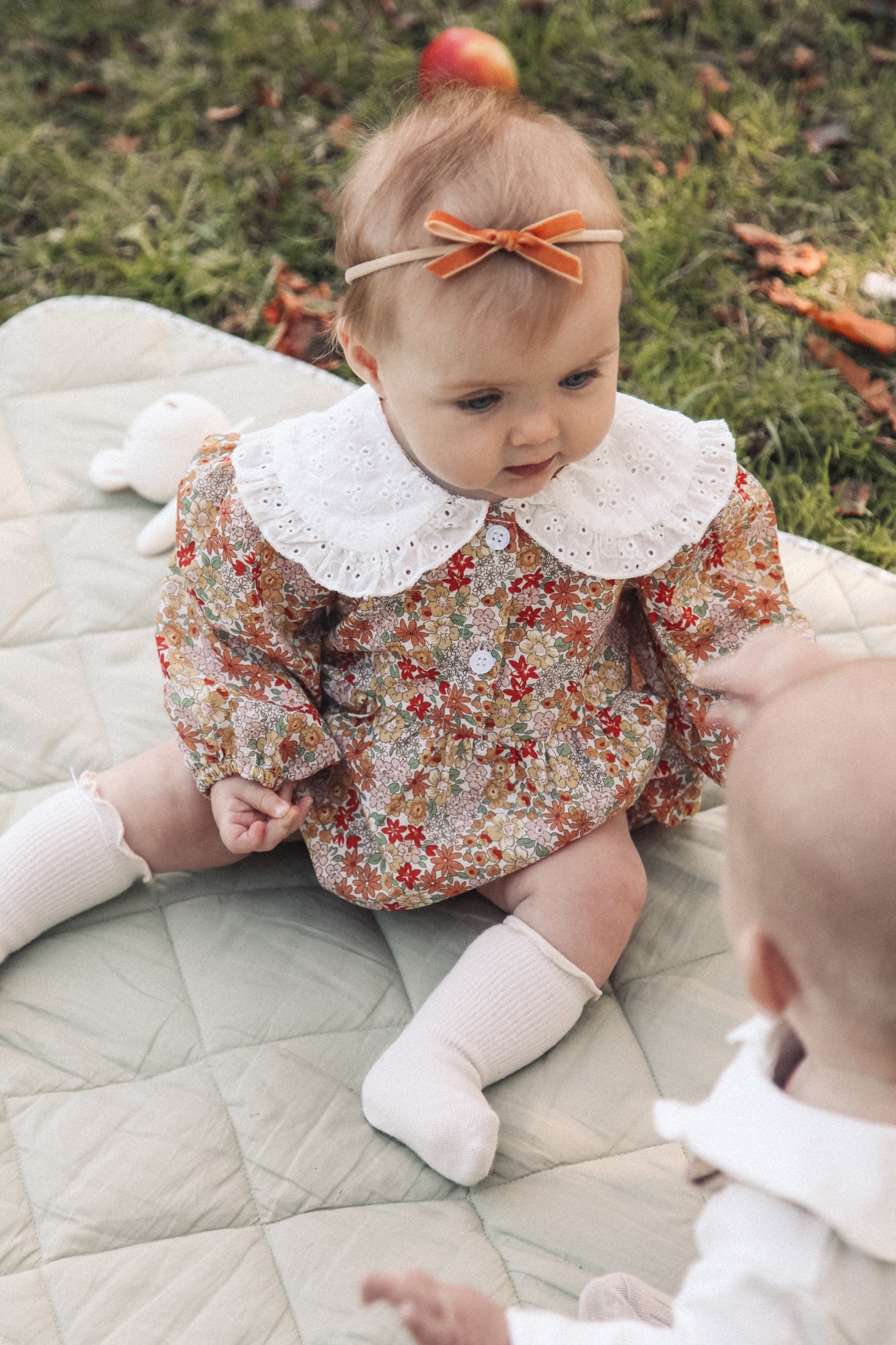 Autumn Floral & White Broderie Oversized Collar Romper