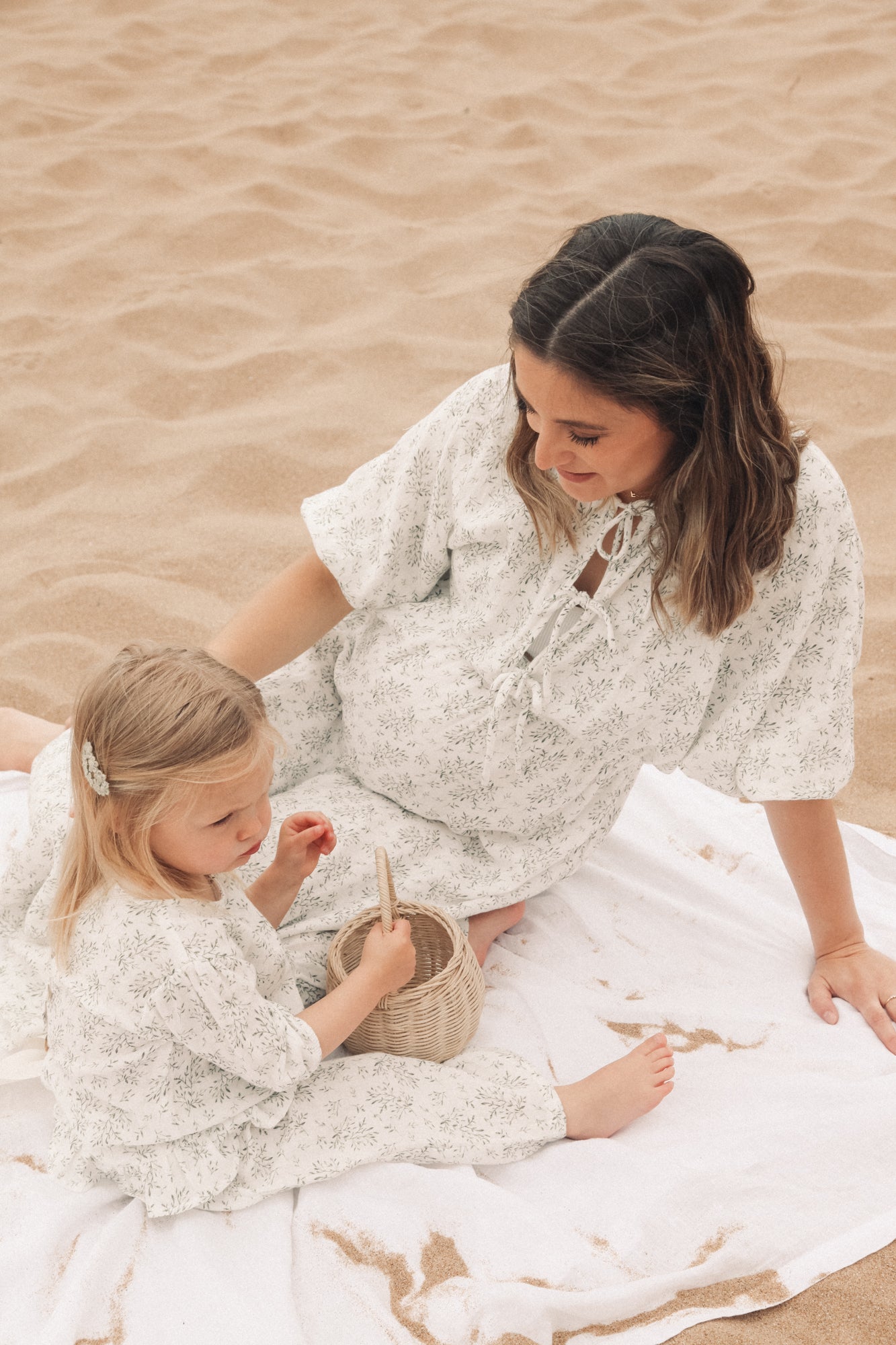 Olive Leaves/Muslin MAMA Midi Dress