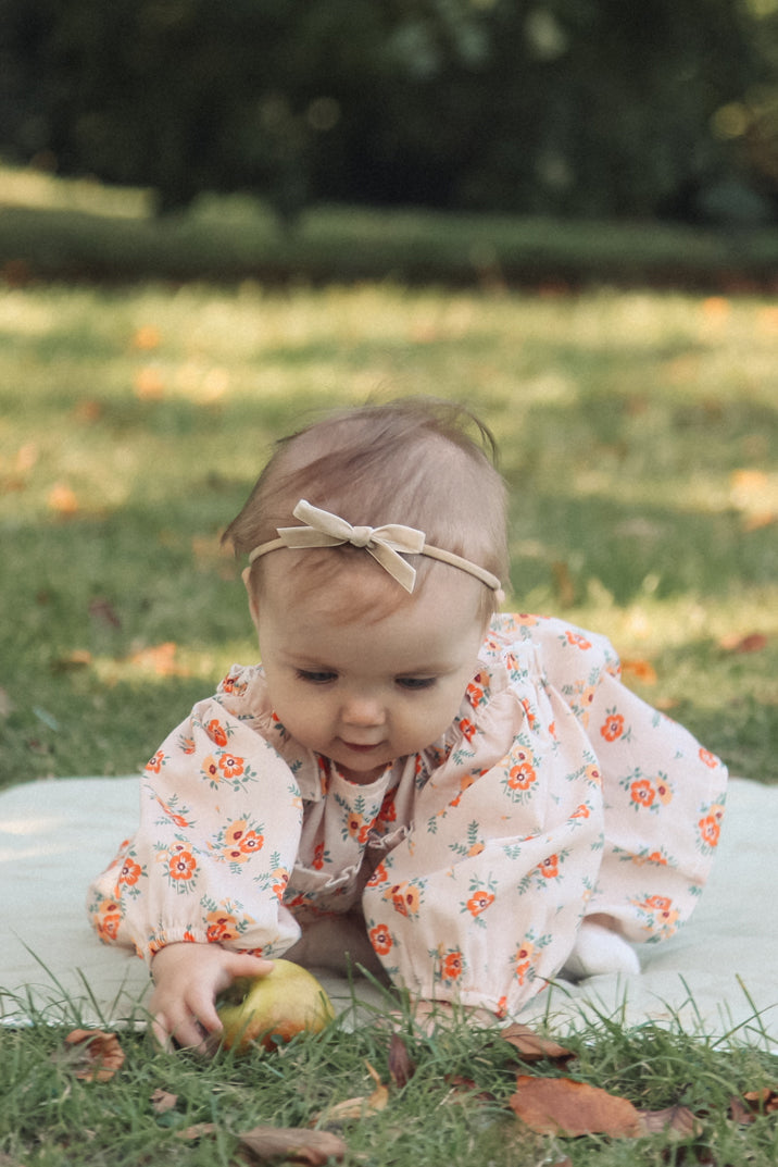 Beige Velvet Medium Bow Headband