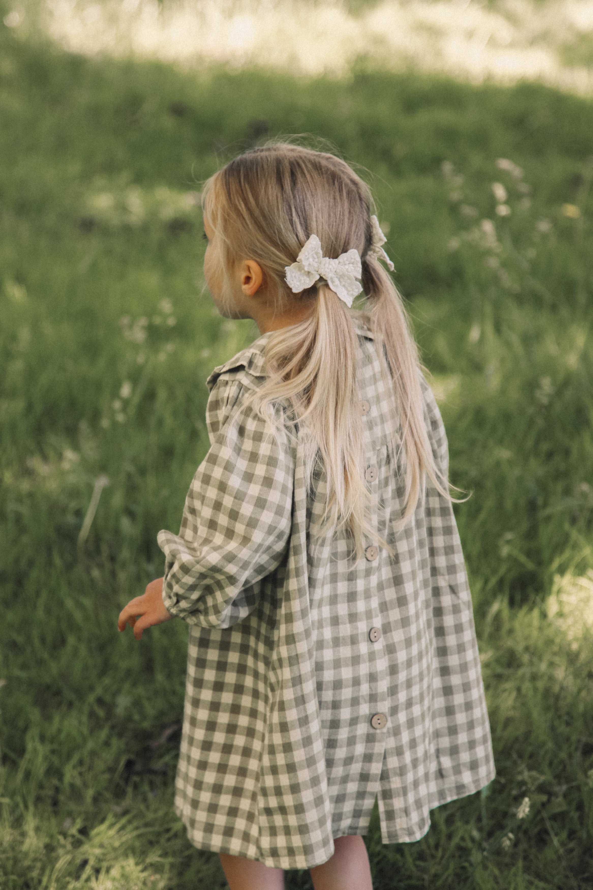 Sage Green/Check Frill Collar Smock Dress