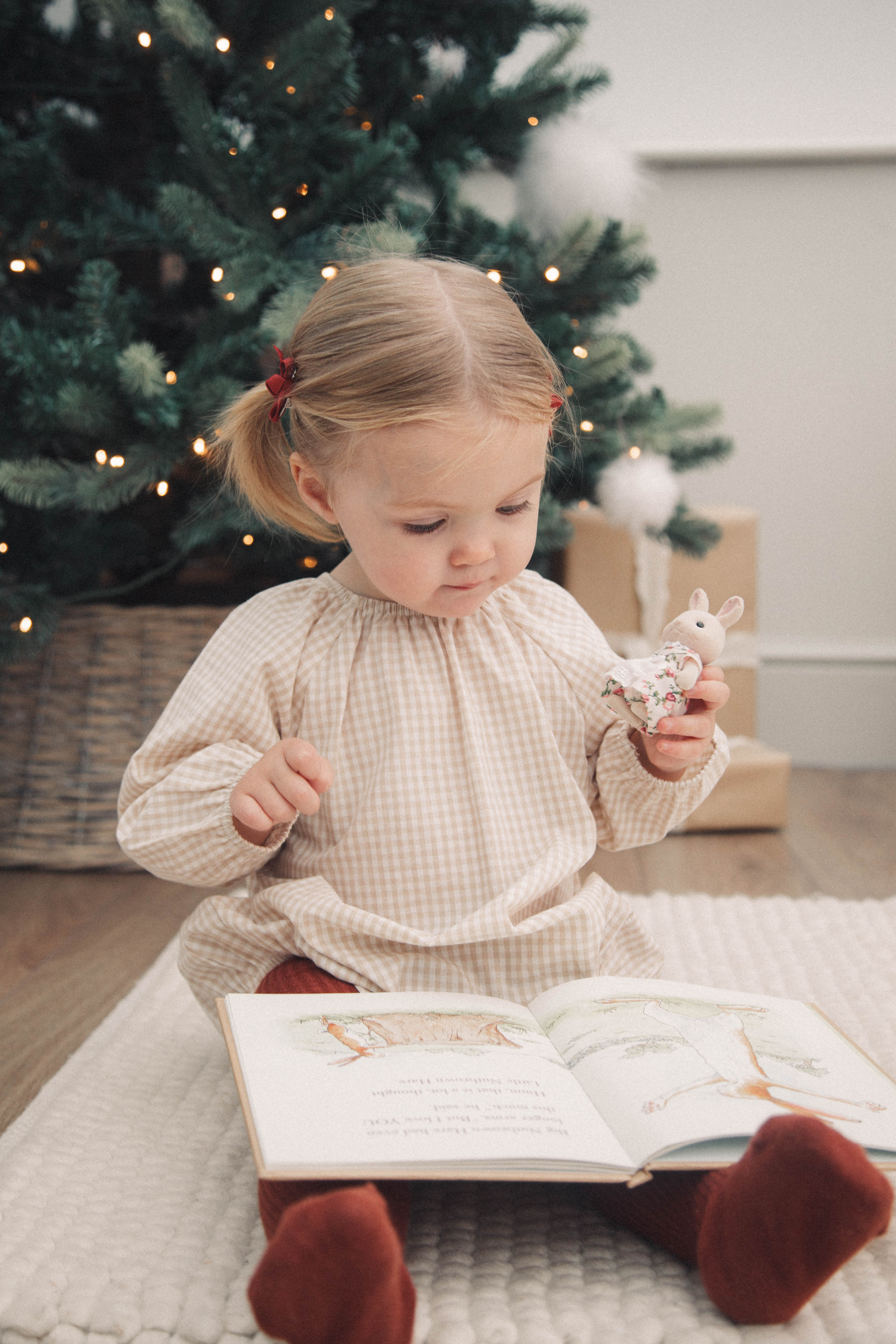 Beige/Gingham Long Sleeve Oversized Romper