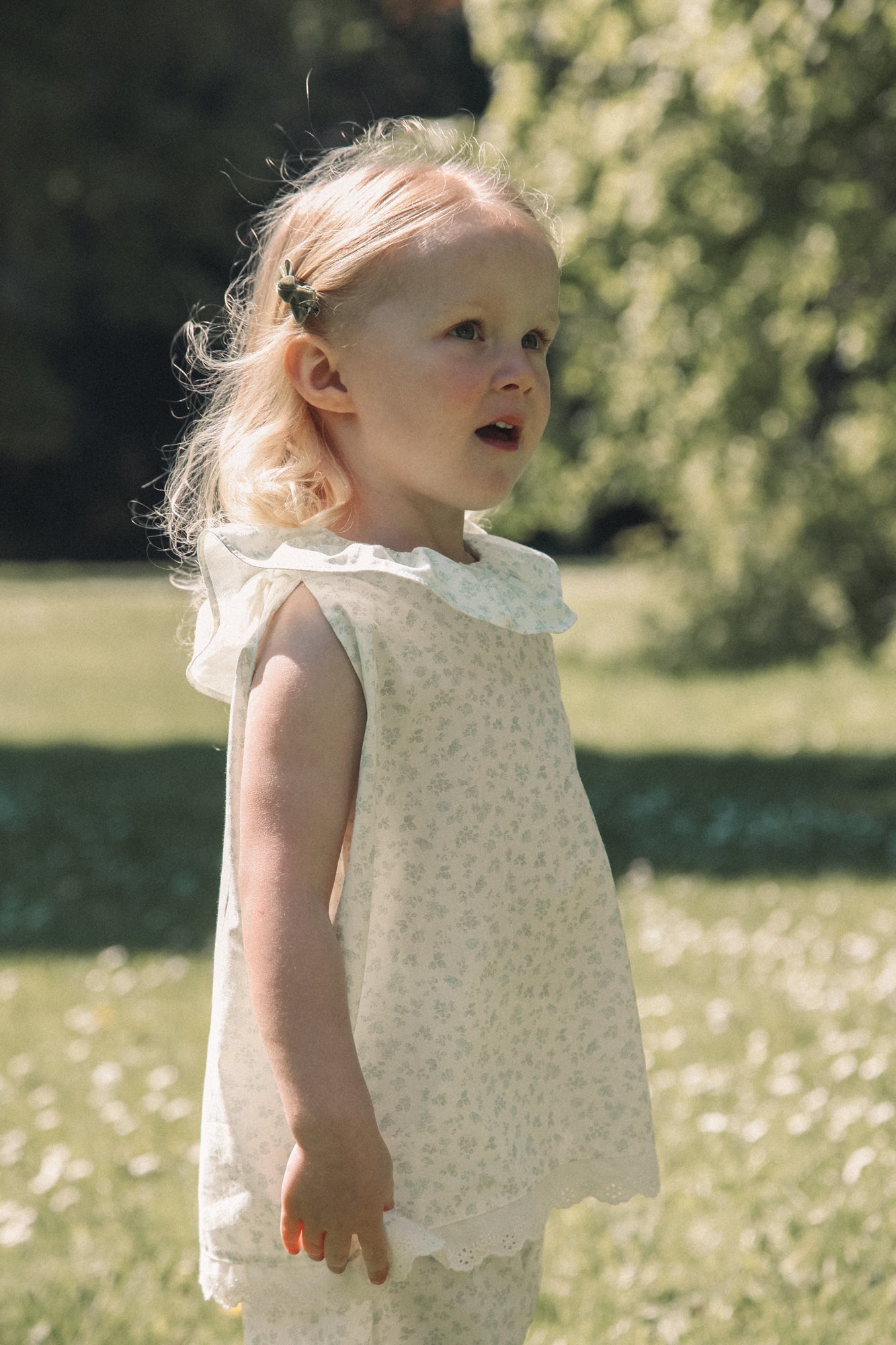 Pastel Green Ditsy Floral Frill Top