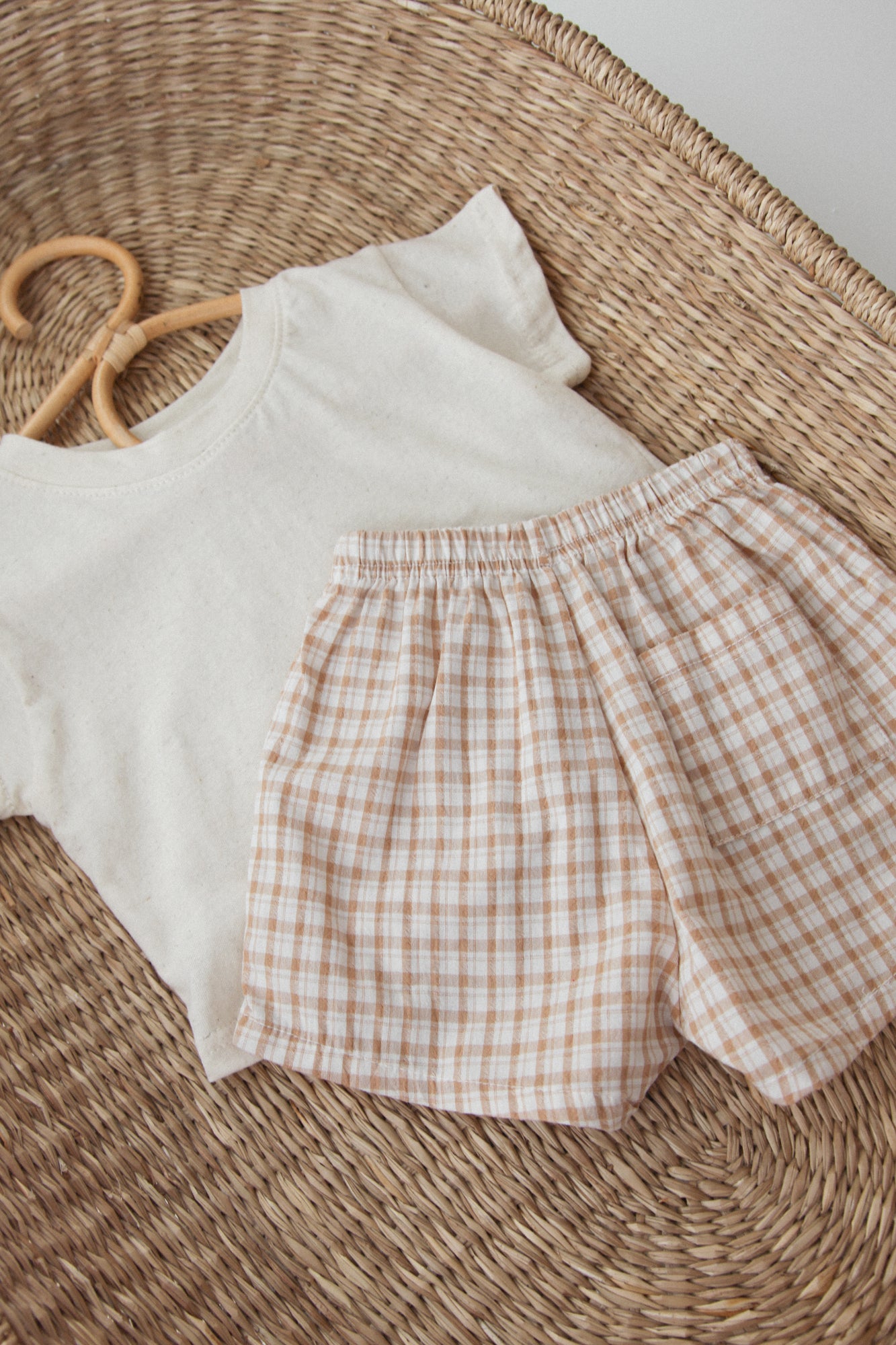 Light/Brown Check Pocket Cotton Shorts