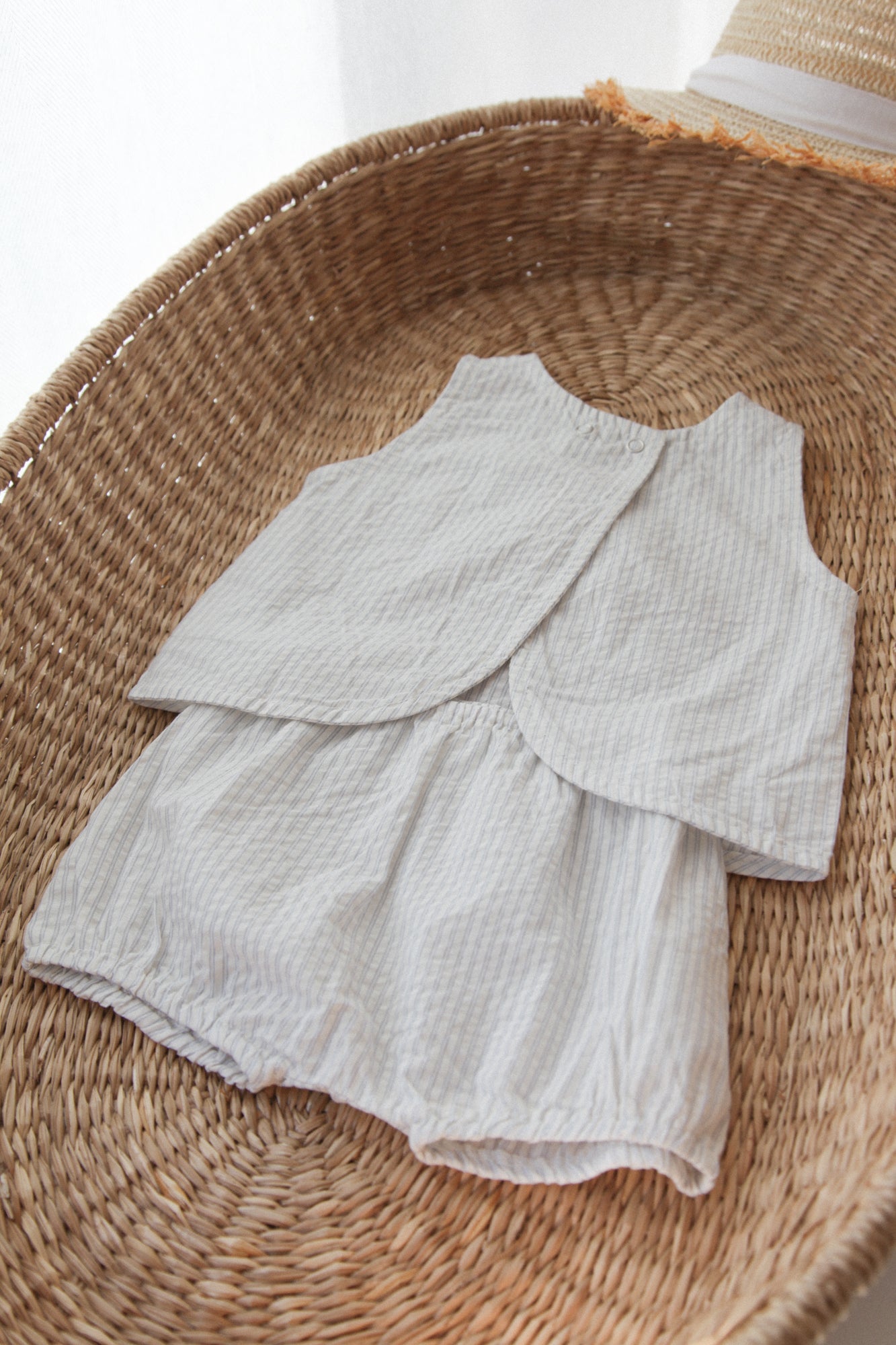 White/Blue Pinstripe Top & Bloomer Co-ord