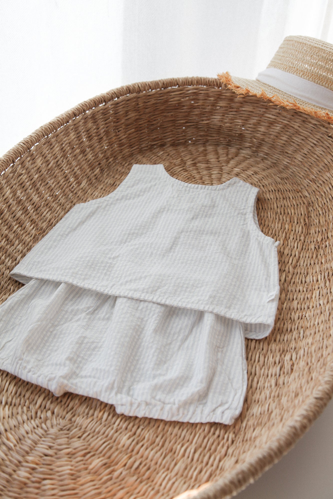 White/Blue Pinstripe Top & Bloomer Co-ord