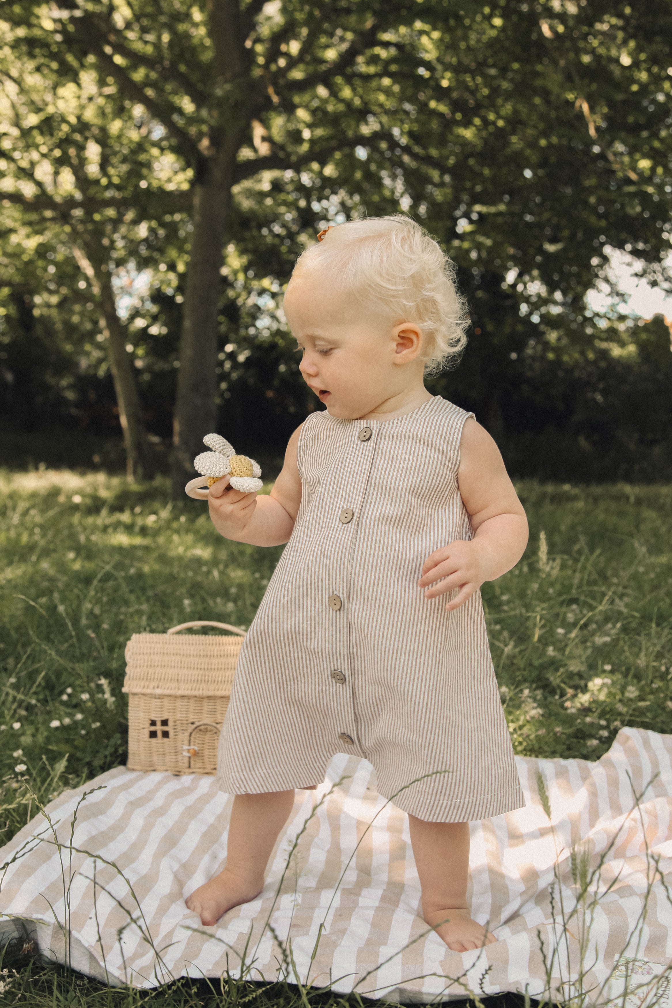 Brown/Stripe Cotton Button Front Playsuit