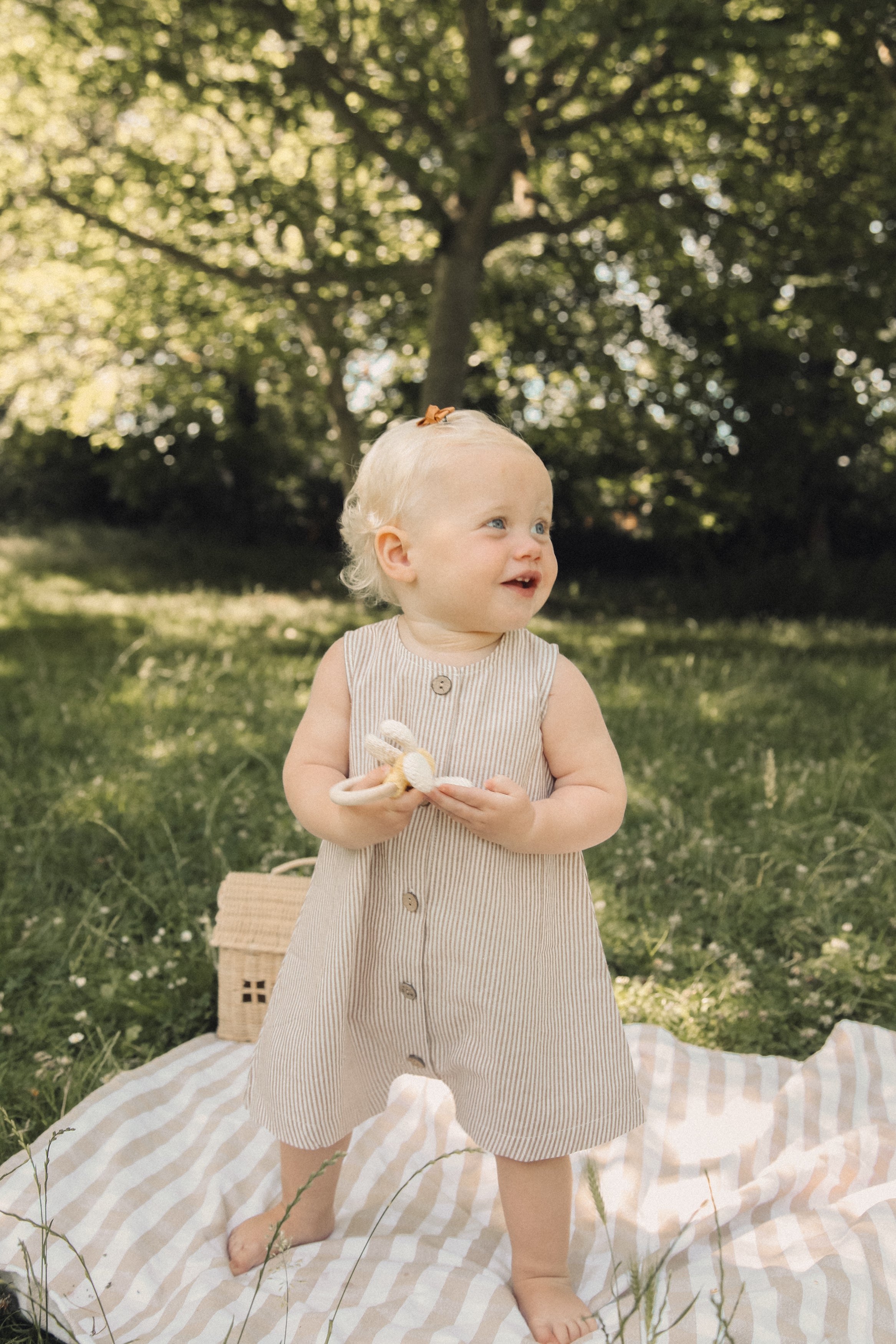 Brown/Stripe Cotton Button Front Playsuit