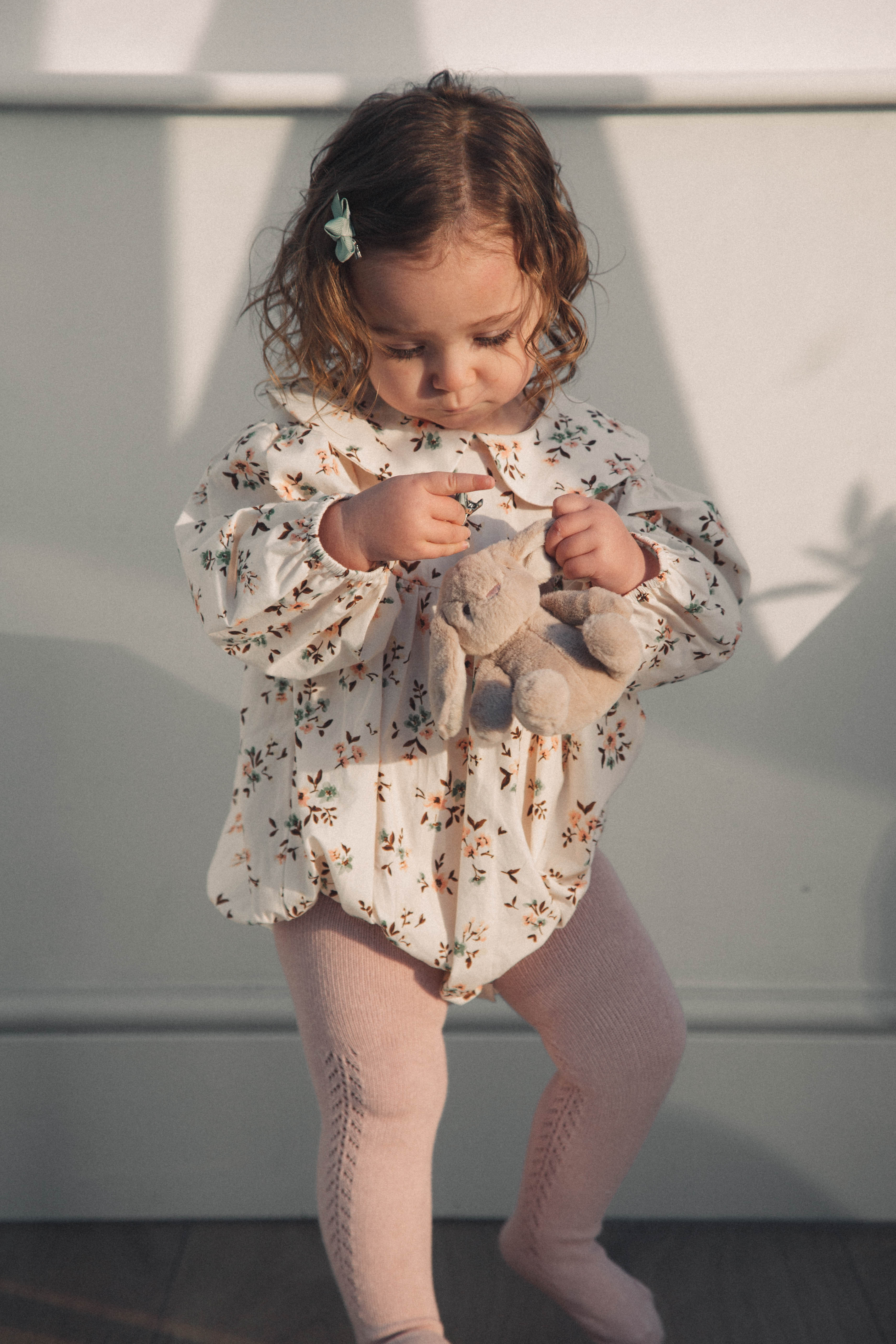 Floral/White Long Sleeve Romper