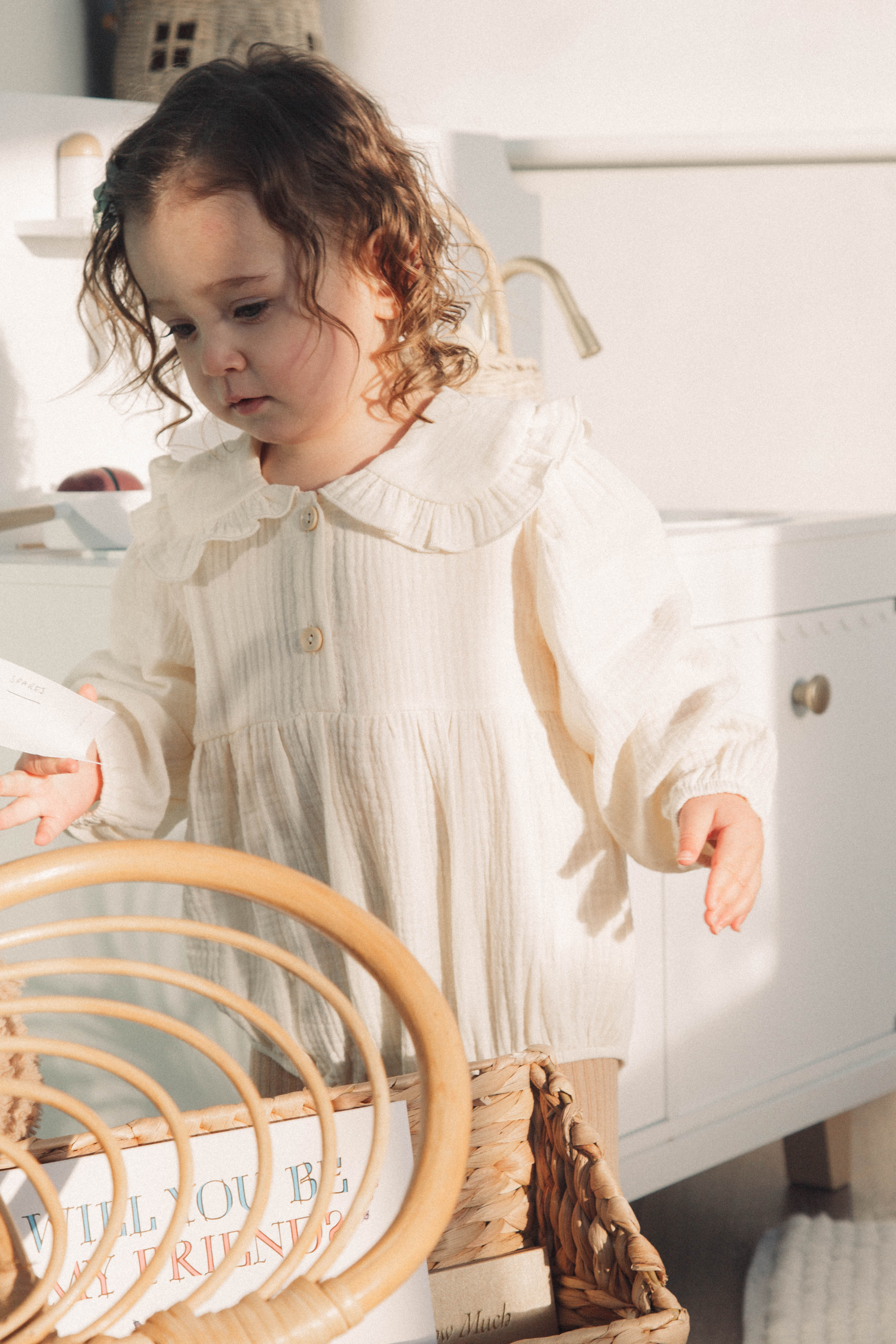 Cream Frill Collar Muslin Romper