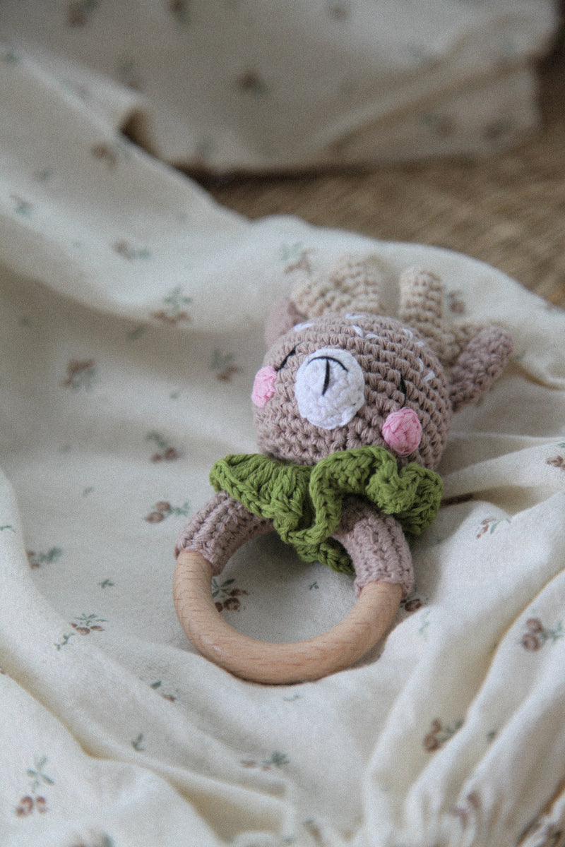 Sage Deer Knitted Baby Rattle